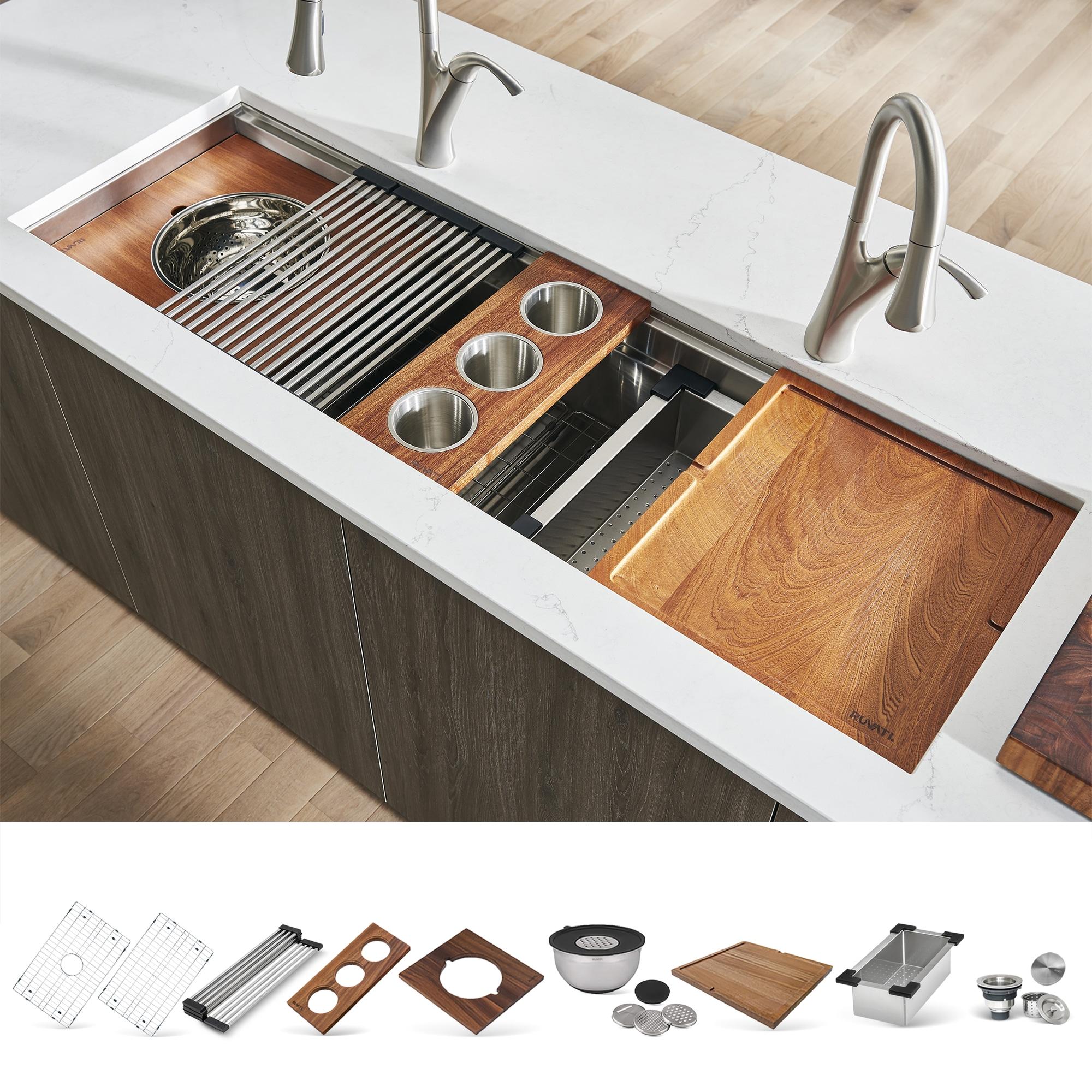 Ruvati RVH8333 Ruvati 45-inch Workstation Two-Tiered Ledge Kitchen Sink Undermount 16 Gauge Stainless Steel