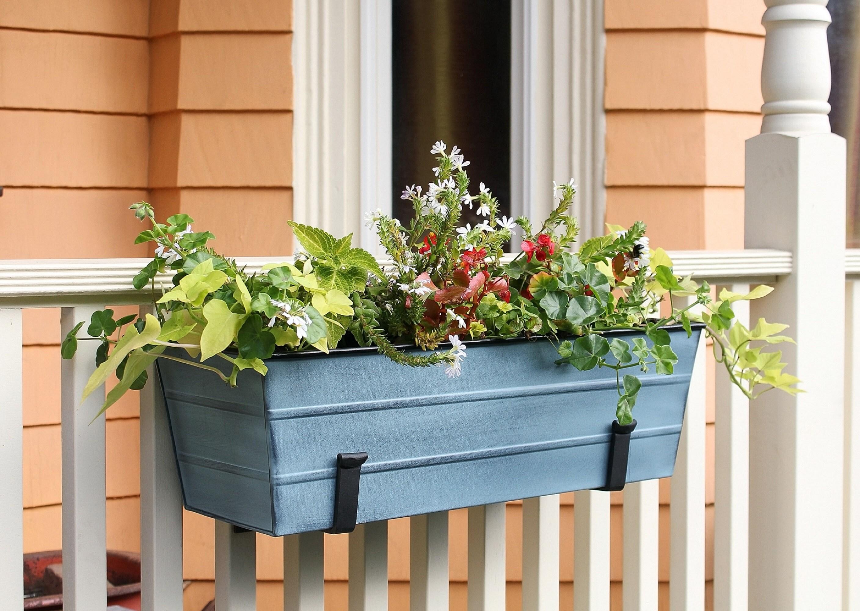 ACHLA Designs 24" Wide Galvanized With Wall Brackets Rectangular Steel Planter Boxes Blue: Outdoor, No Assembly Required