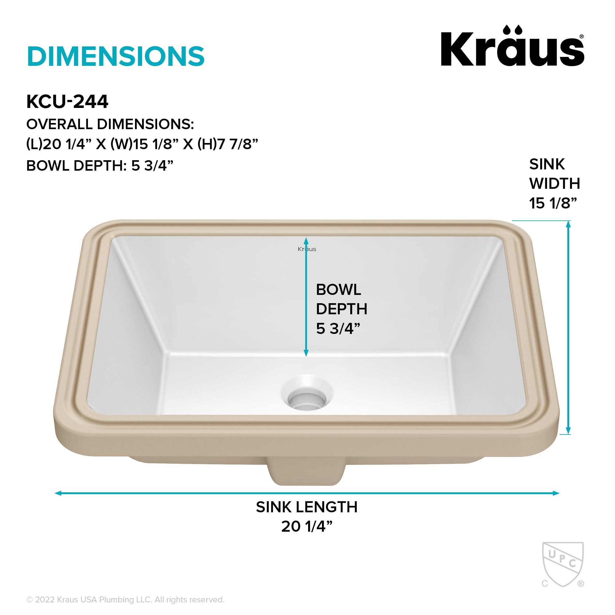 KRAUS Elavo. Rectangular Porcelain Ceramic Undermount Bathroom Sink In White With Overflow Drain, KCU-244