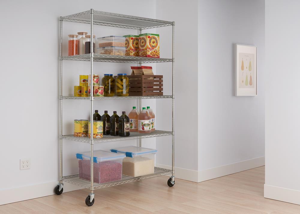 Trinity TRINITY EcoStorage 5-Tier NSF Steel Wire Shelving Unit w/ Wheels (48 in. W x 24 in. D)