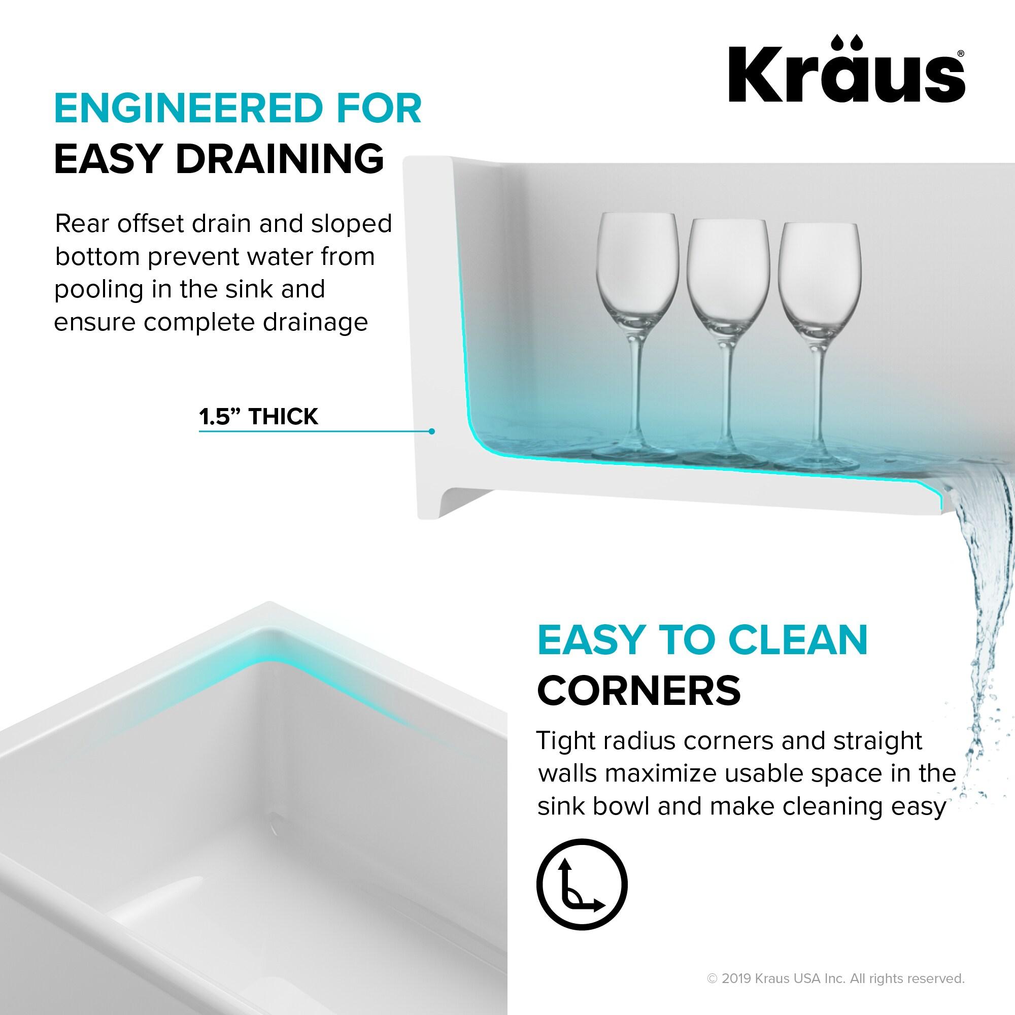 KRAUS Turino™ Reversible 33-inch L Fireclay Farmhouse Flat Apron Front Single Bowl Kitchen Sink with Bottom Grid