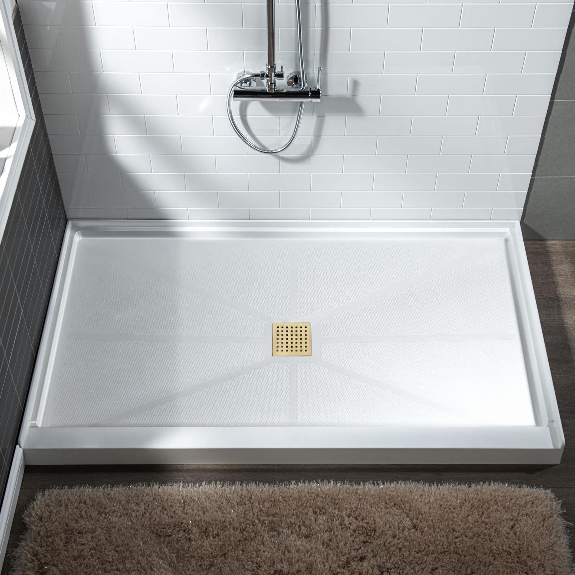 48" W x 36" Solid Surface Single Threshold Shower Pan Base with Drain Assembly & Drain Cover Included, Non-Slip