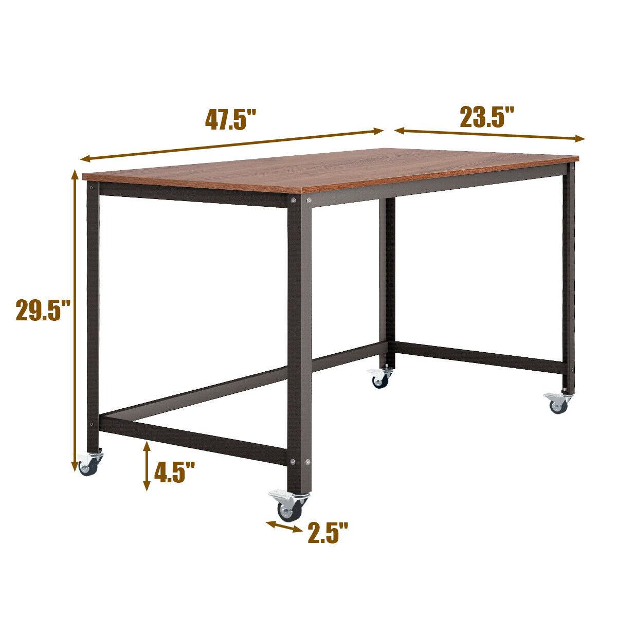 Costway Rolling Computer Desk Metal Frame PC Laptop Table Wood Top Study Workstation
