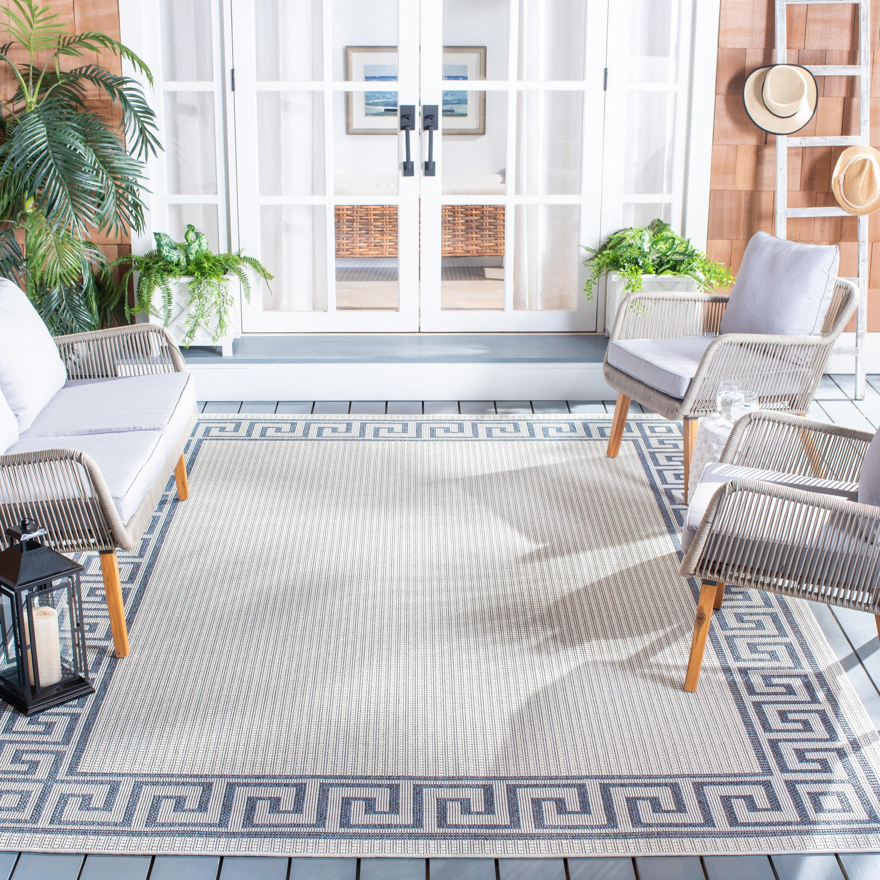 Bermuda BMU820 Power Loomed Indoor/Outdoor Area Rug - Ivory/Blue - 6'7"x9'2" - Safavieh.