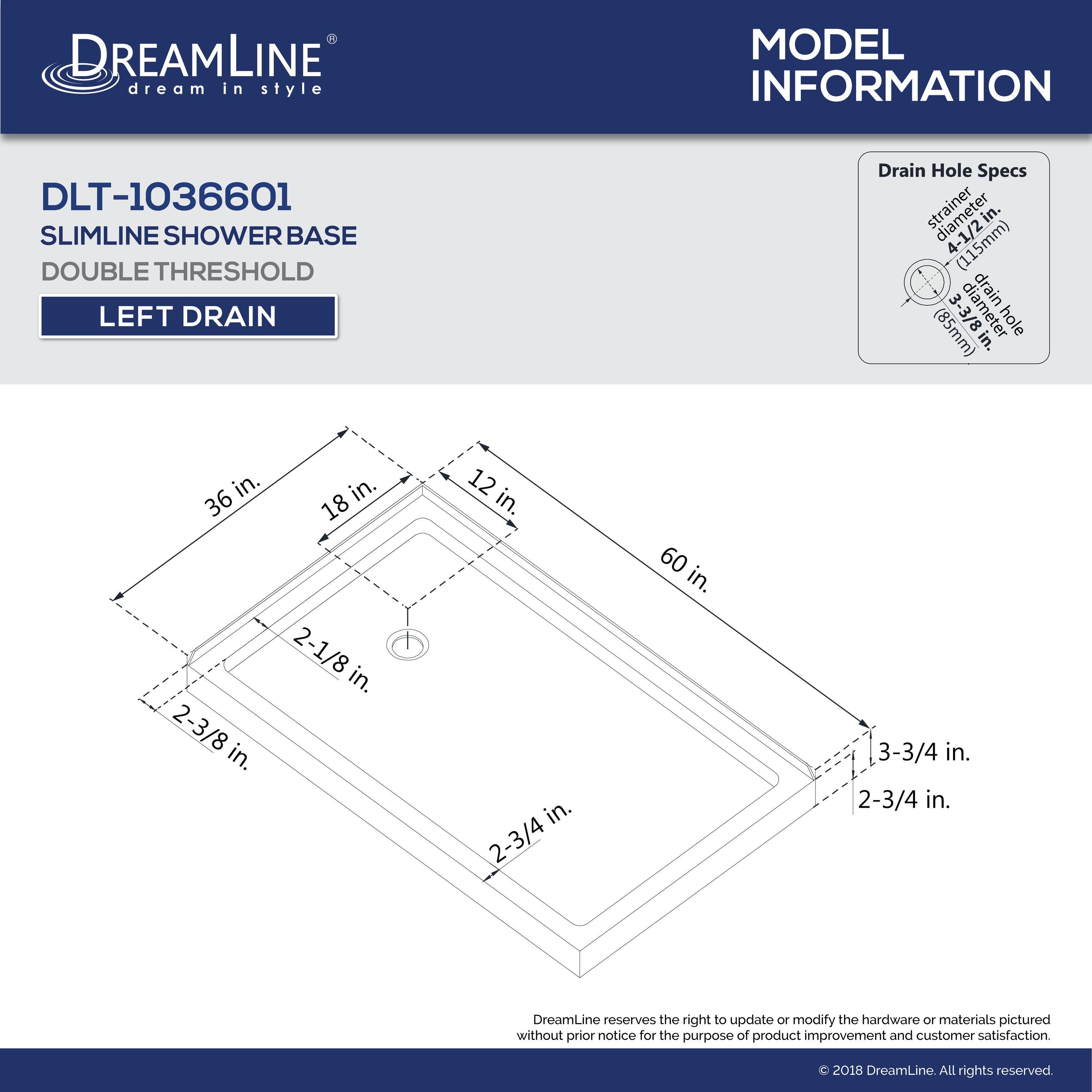 Flex 60" W x 36'' D x 74.75" H Semi-Frameless Rectangle Shower Enclosure with Base Included