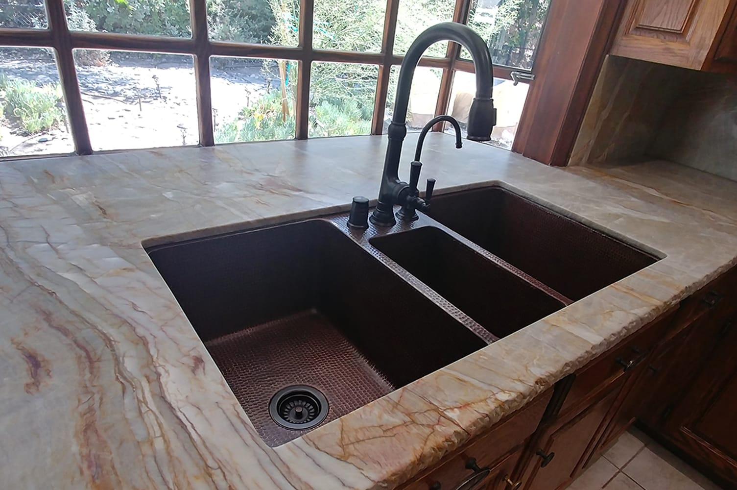 42" Hammered Copper Triple Basin Kitchen Sink