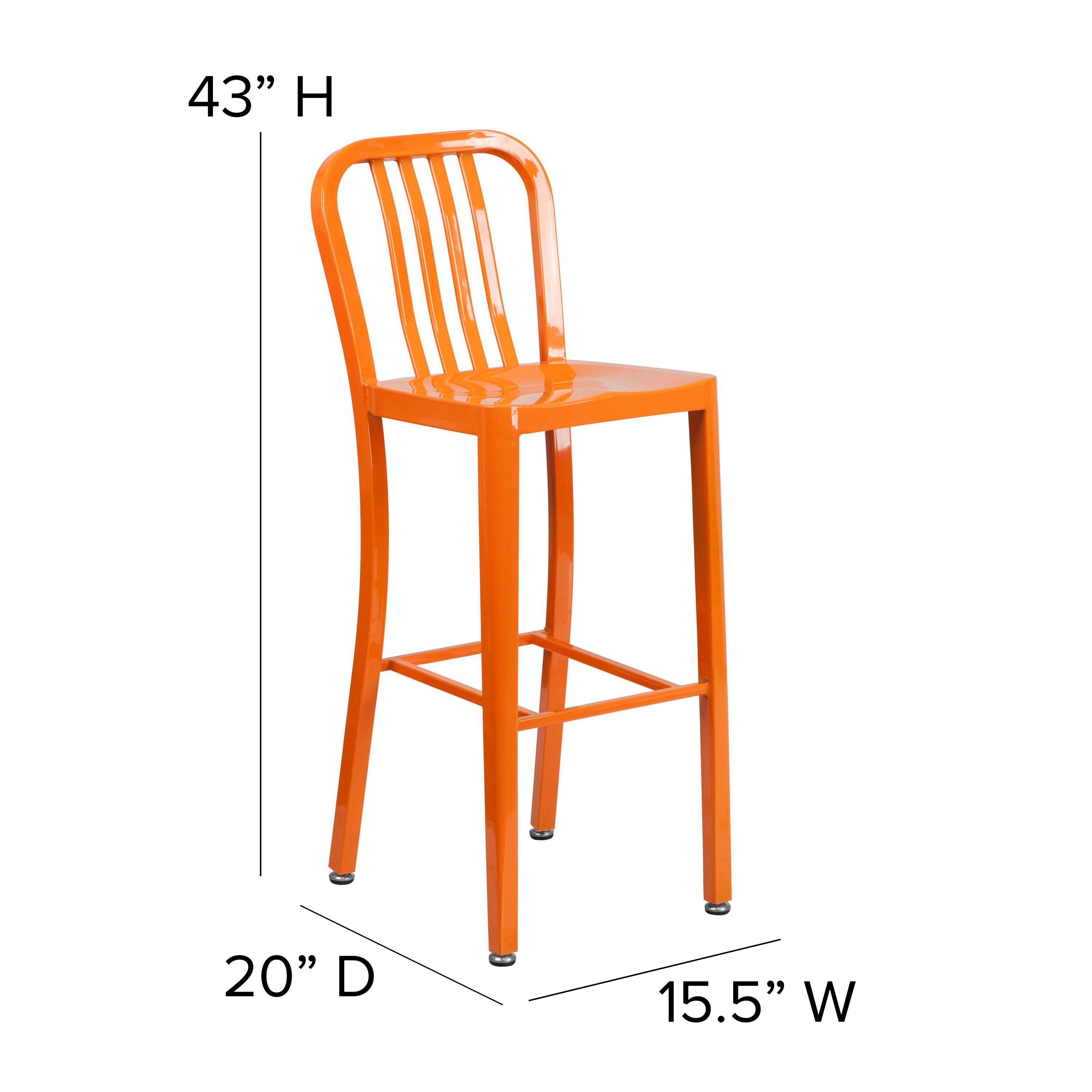 Flash Furniture Commercial Grade 30" High Orange Metal Indoor-Outdoor Barstool with Vertical Slat Back