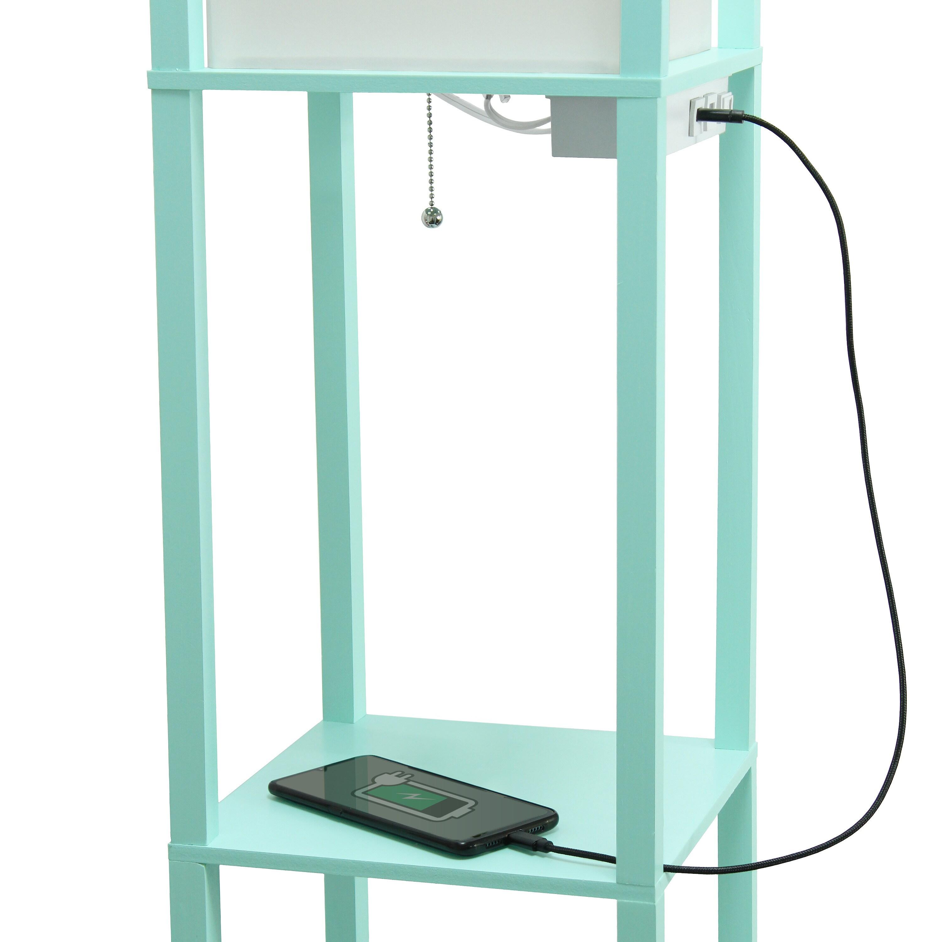 Creekwood Home Classix 62.5" 3-Tier Storage Floor Lamp with Charging Ports and Outlet Aqua Green