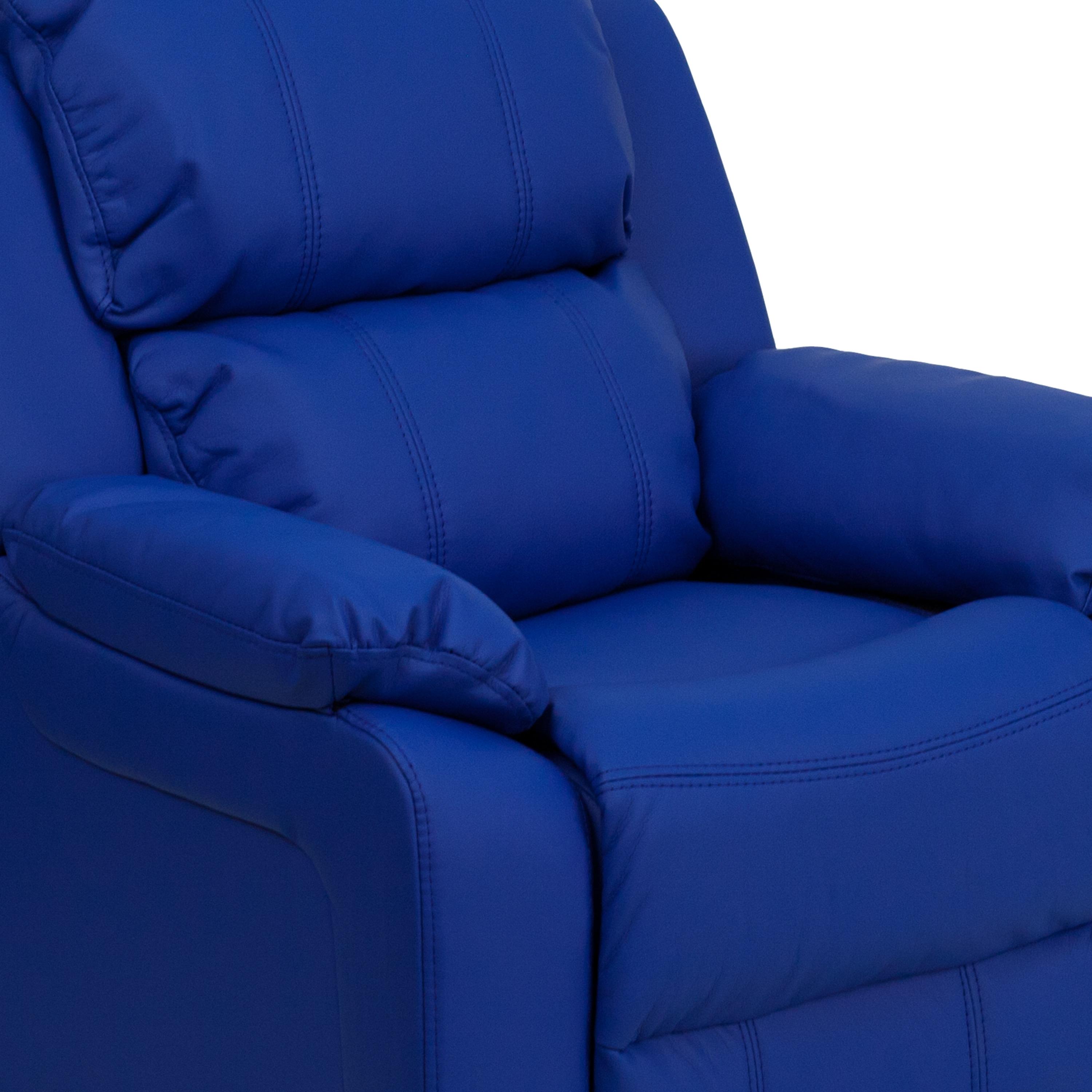 Flash Furniture Charlie Deluxe Padded Contemporary Blue Vinyl Kids Recliner with Storage Arms