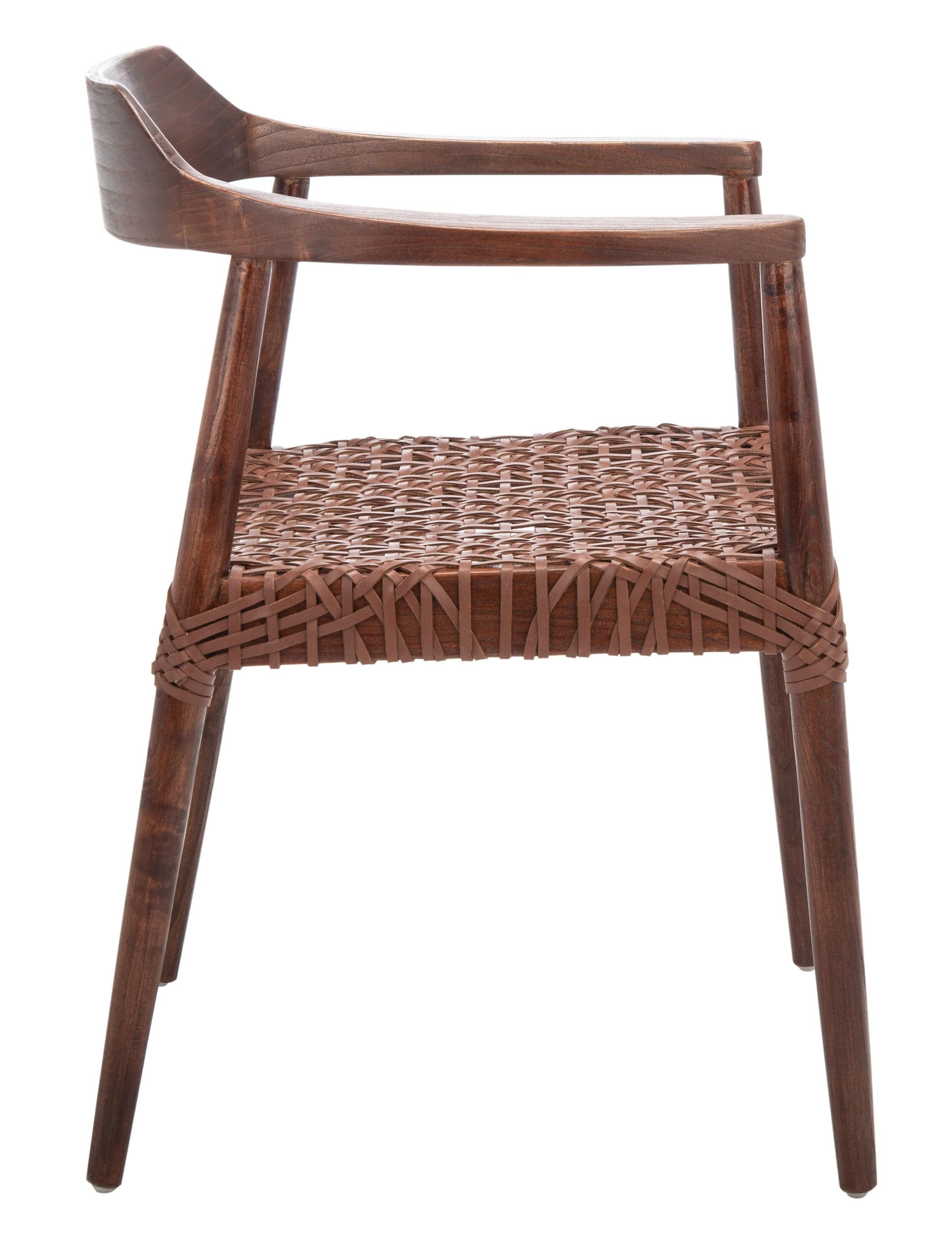 SAFAVIEH Munro Leather Woven Accent Chairs, Walnut (Sungkai Wood Frame)/Cognac (Leather Seat) (22 in. W x 20.5 in. D x 28.5 in. H)