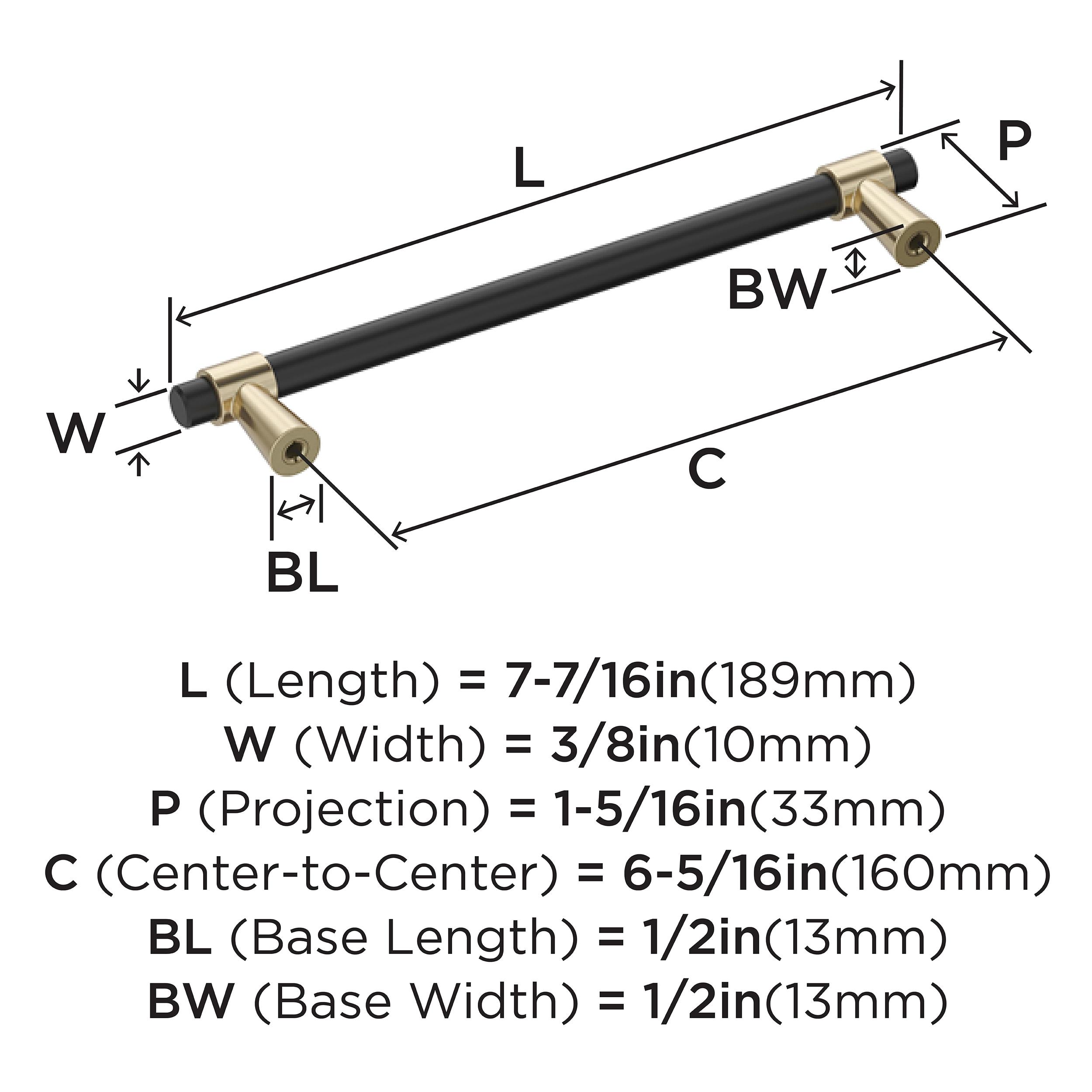 Amerock Mergence 6-5/16 inch (160mm) Center-to-Center Matte Black/Golden Champagne Cabinet Pull