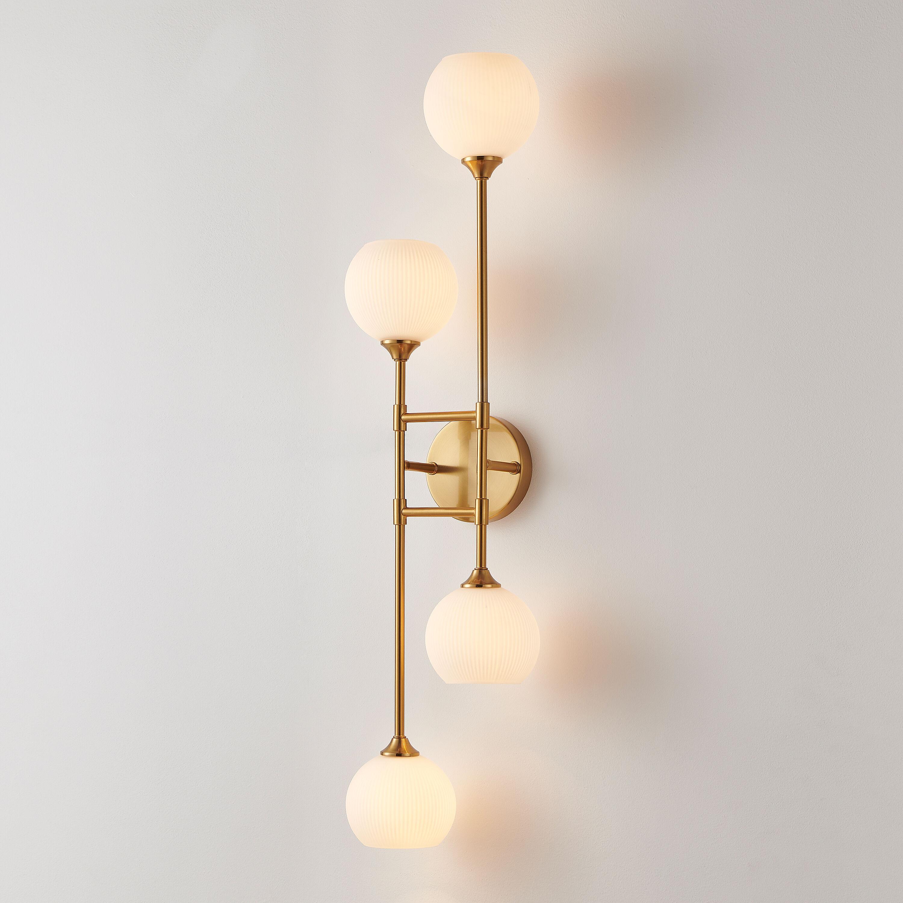 KAWOTI 4-Light Wall Sconces Bathroom Vanity Light Fixtures with Frosted White Glass Shade, Metal Wall Light for Bedroom Living Room