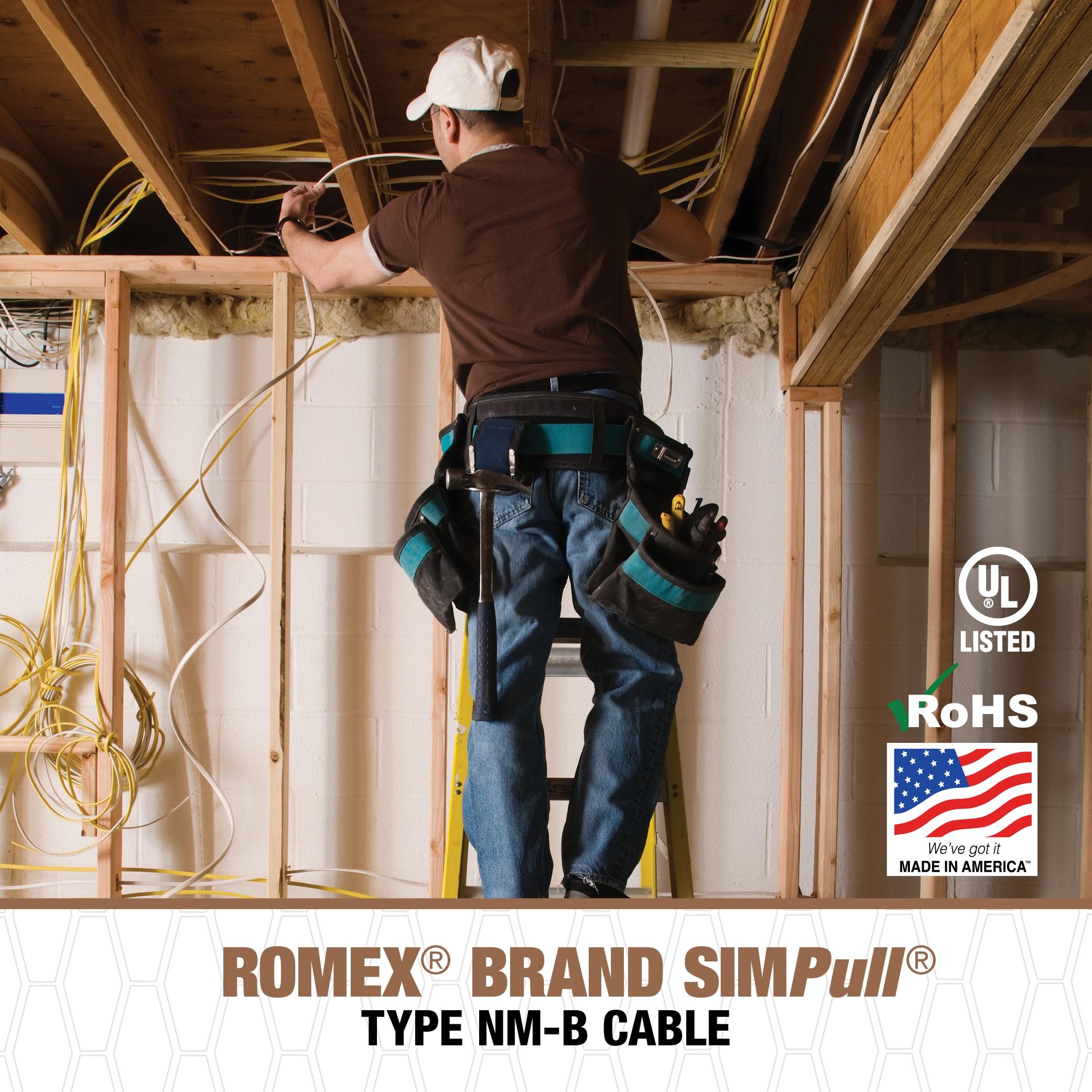 Southwire 28827422 50' 14/2 with ground Romex brand SIMpull residential indoor electrical wire type NM-B White