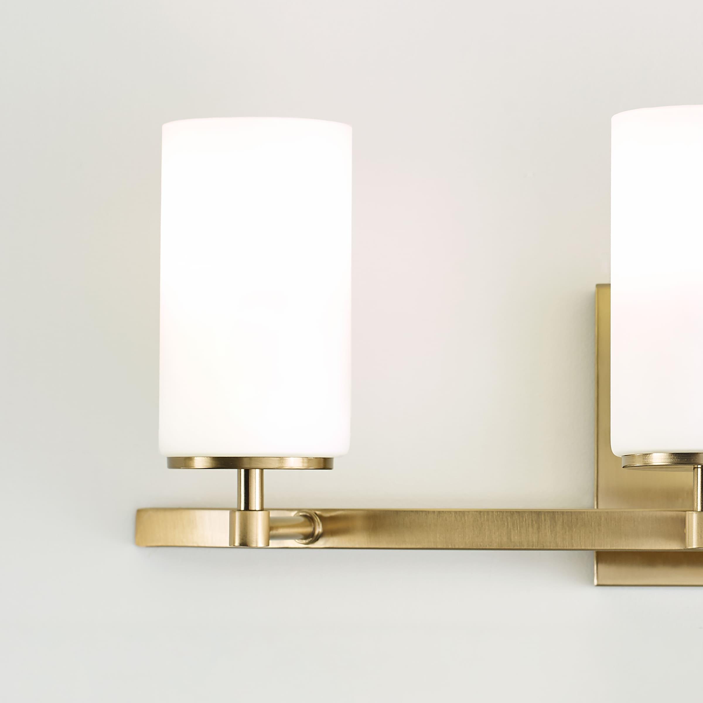 Satin Brass 3-Light Wall Bath Sconce with Etched White Glass