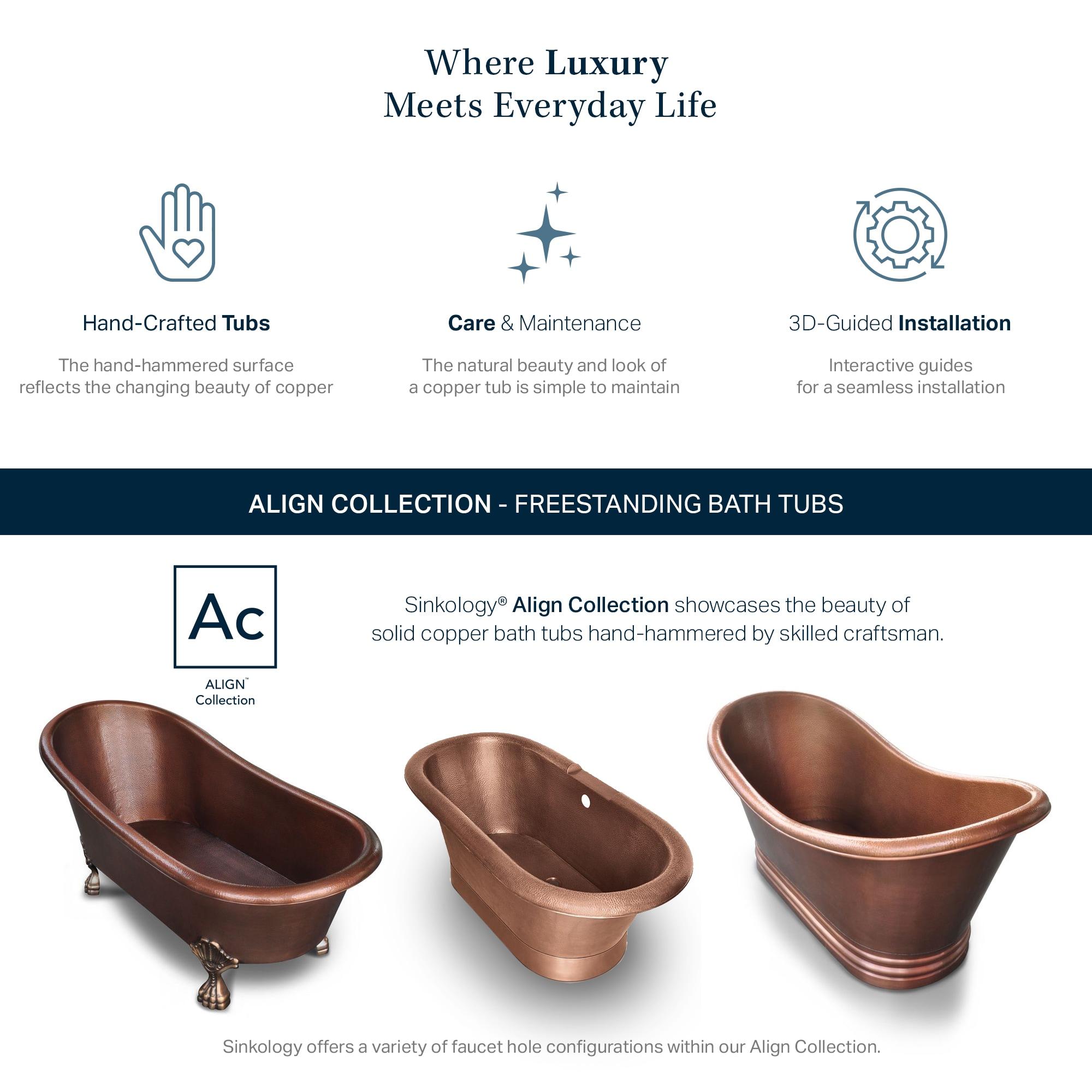 Heisenberg 5'6" Copper Freestanding Clawfoot Bathtub with No Overflow