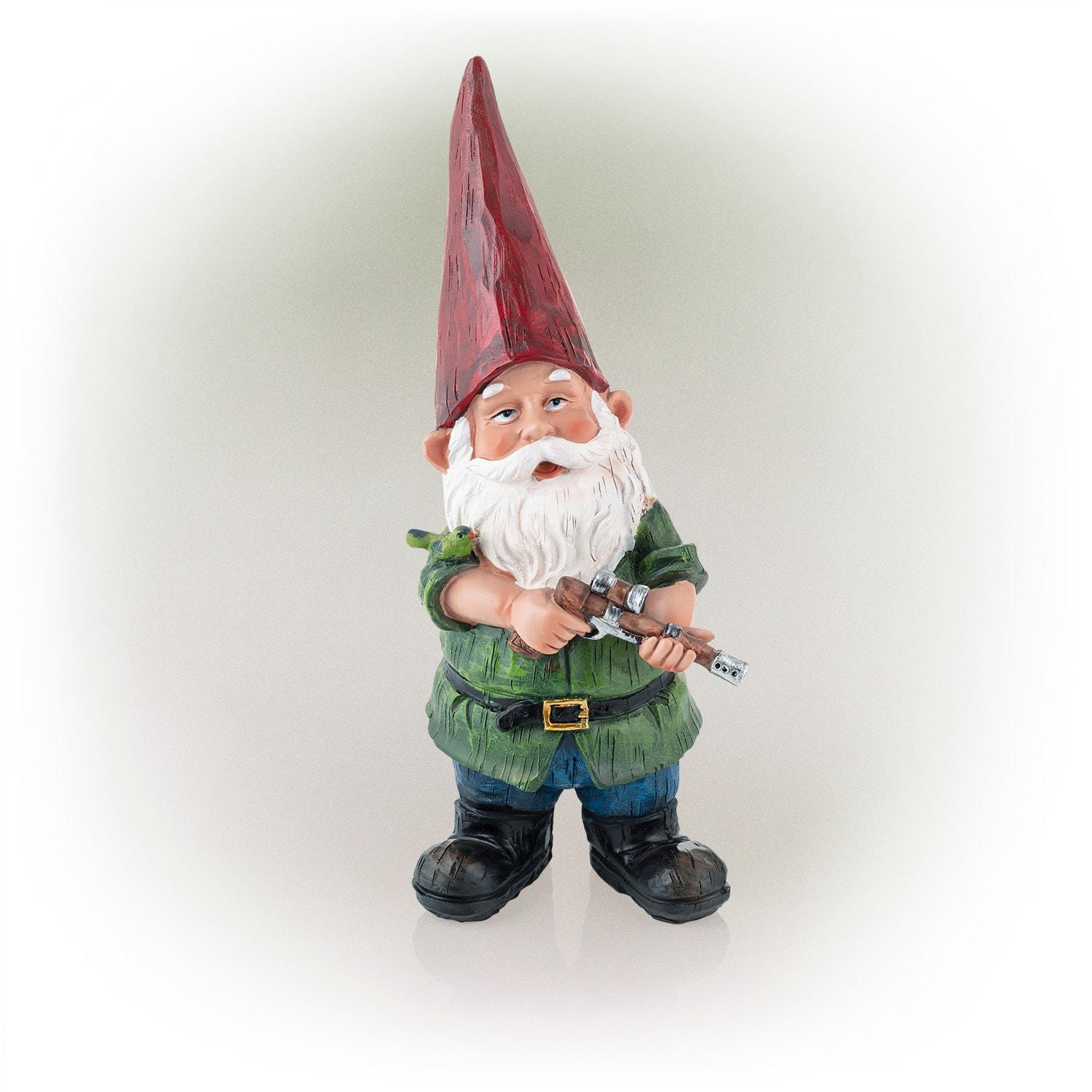 11" Polyresin Hunting Shirt Garden Gnome Statue Green - Alpine Corporation: Weatherproof Outdoor Decor