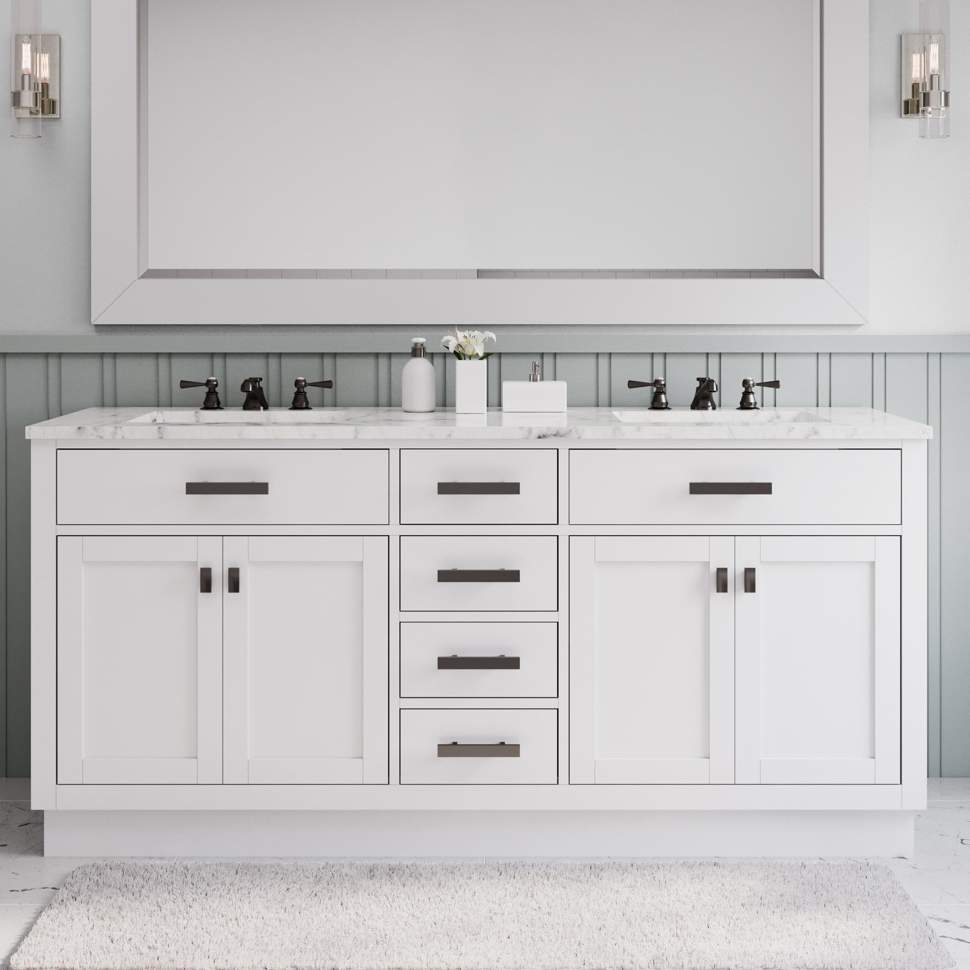 Hartford 72" Carrara White Marble Countertop Bath Vanity in Pure White with Faucet