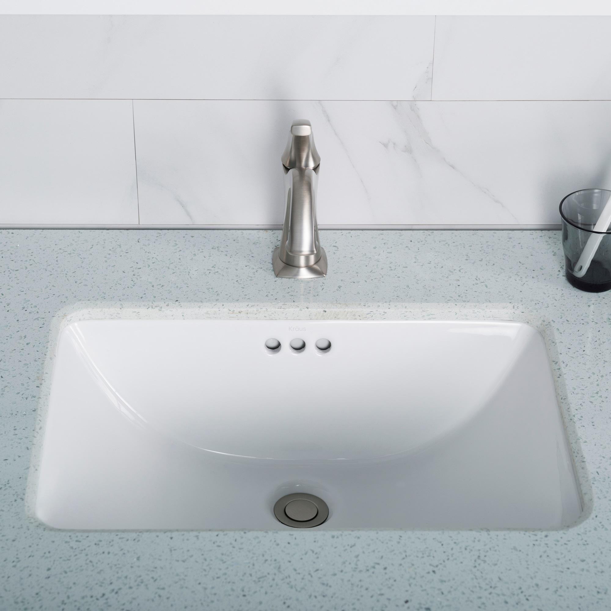 Elavo White Ceramic Rectangular Undermount Bathroom Sink with Overflow