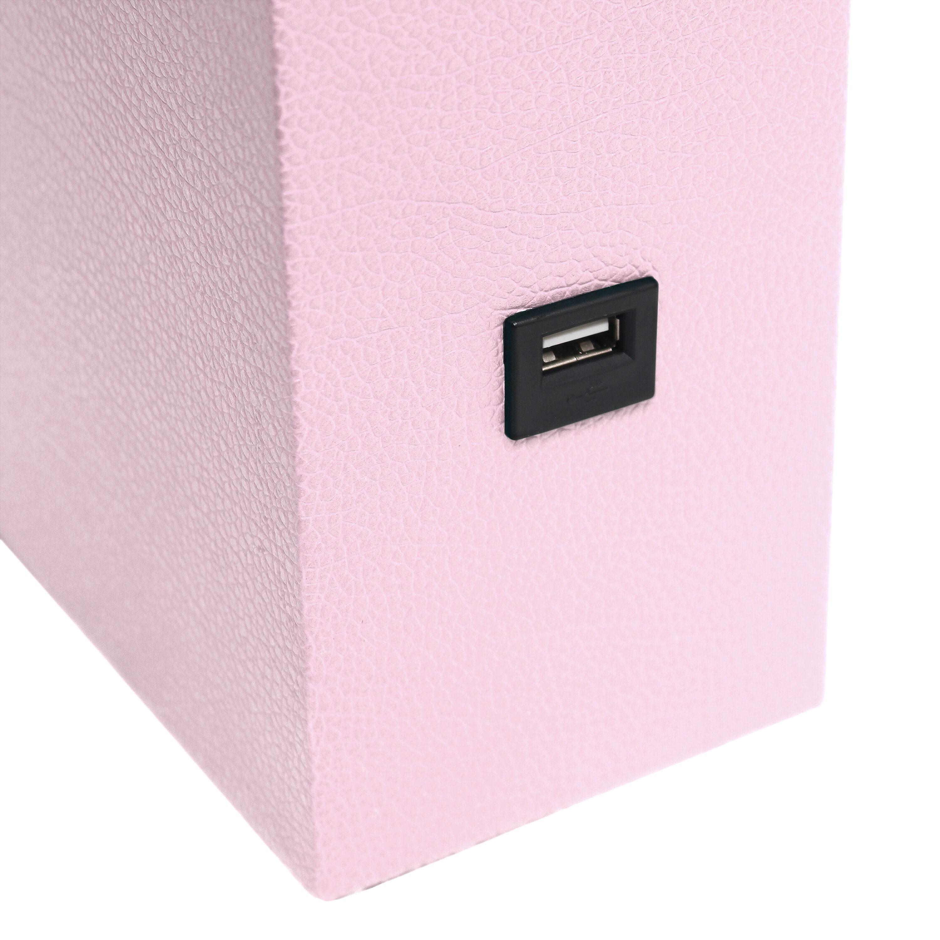 21" Lexington Leather Base Modern Home Decor Bedside Table Lamp with USB Charging Port and Fabric Shade Blush/White - Lalia Home: No Assembly