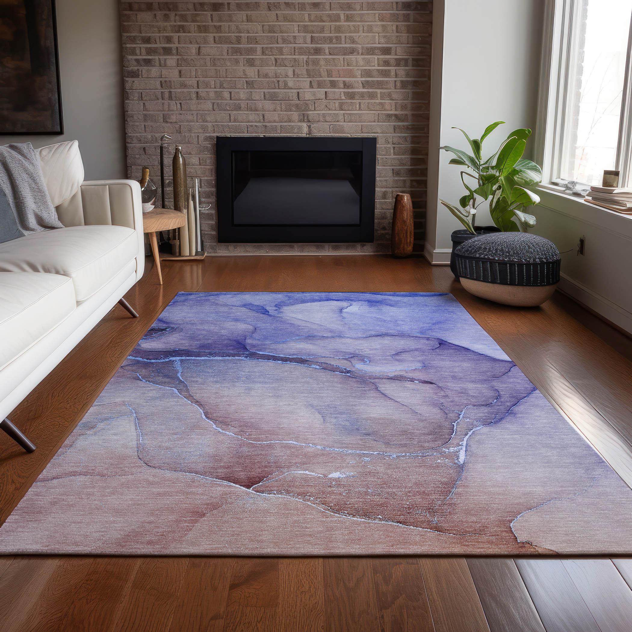 Navy and Beige Synthetic Flat Woven Washable Rug 9' x 12'
