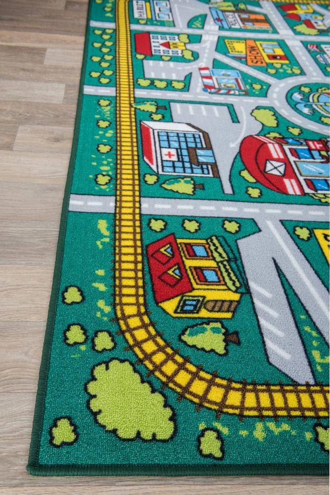 World Rug Gallery Kids Educational Learning City Life Road Non Slip Area Rug - Green 5' x 7'
