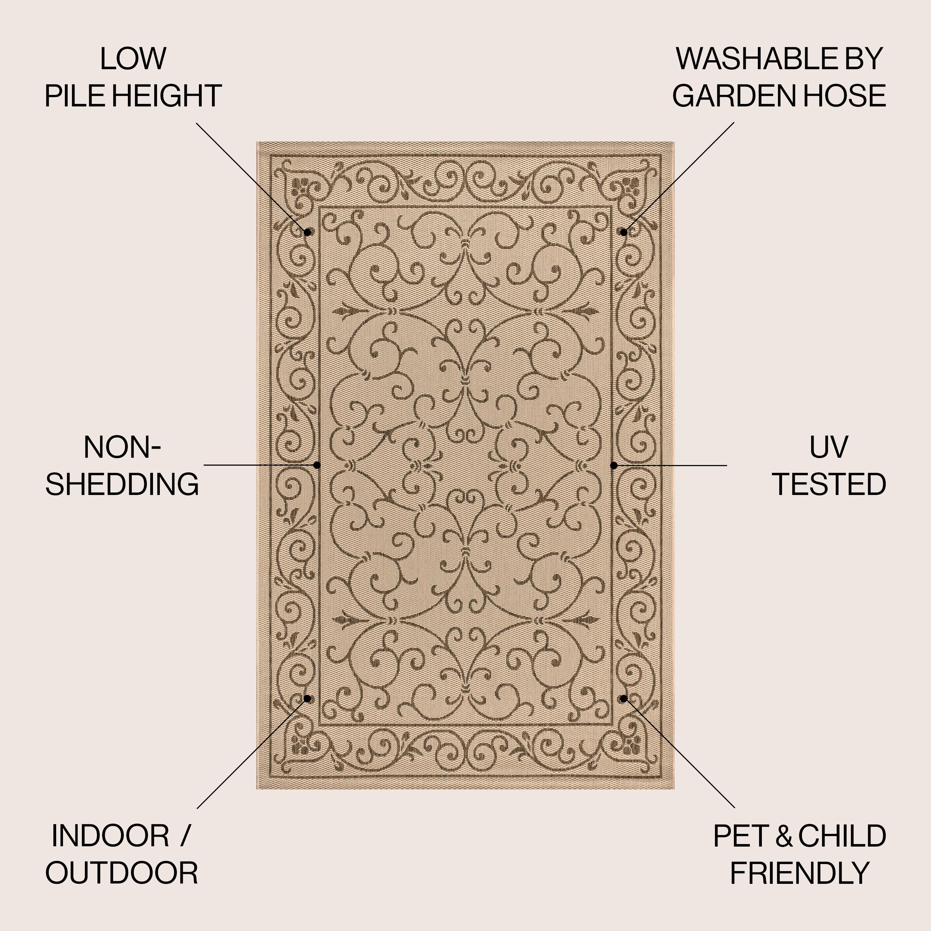 8'x10' Charleston Vintage Filigree Textured Weave Indoor/Outdoor Area Rug, Beige/Brown - JONATHAN Y
