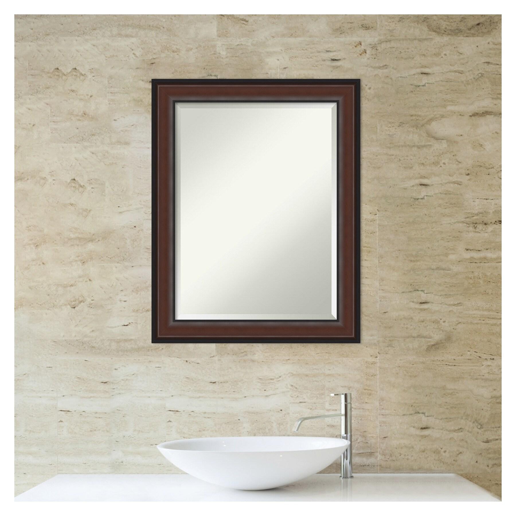 Amanti Art Beveled Bathroom Wall Mirror - Coffee Bean Brown Frame - Coffee Bean Brown Outer Size: 23 x 29 in