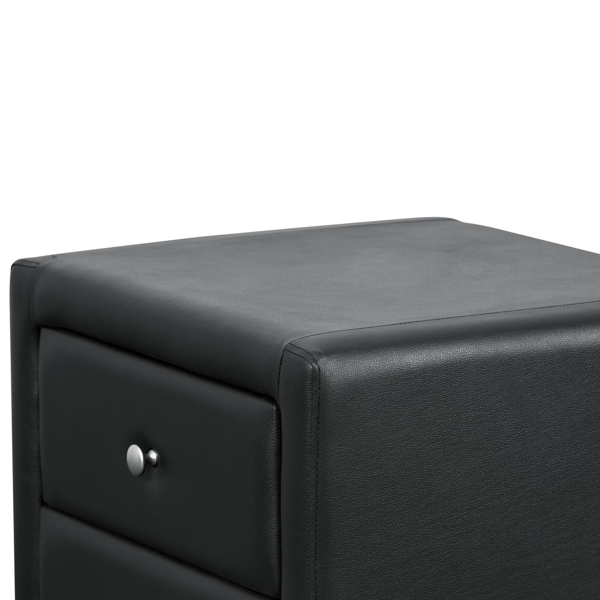 Camden Isle Upholstered 2 Drawer Nightstand in Black Faux Leather