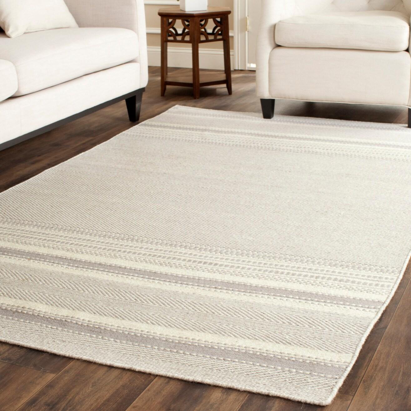 Kilim KLM419 Hand Woven Flat Weave Area Rug - Grey/Ivory - 5'x8' - Safavieh