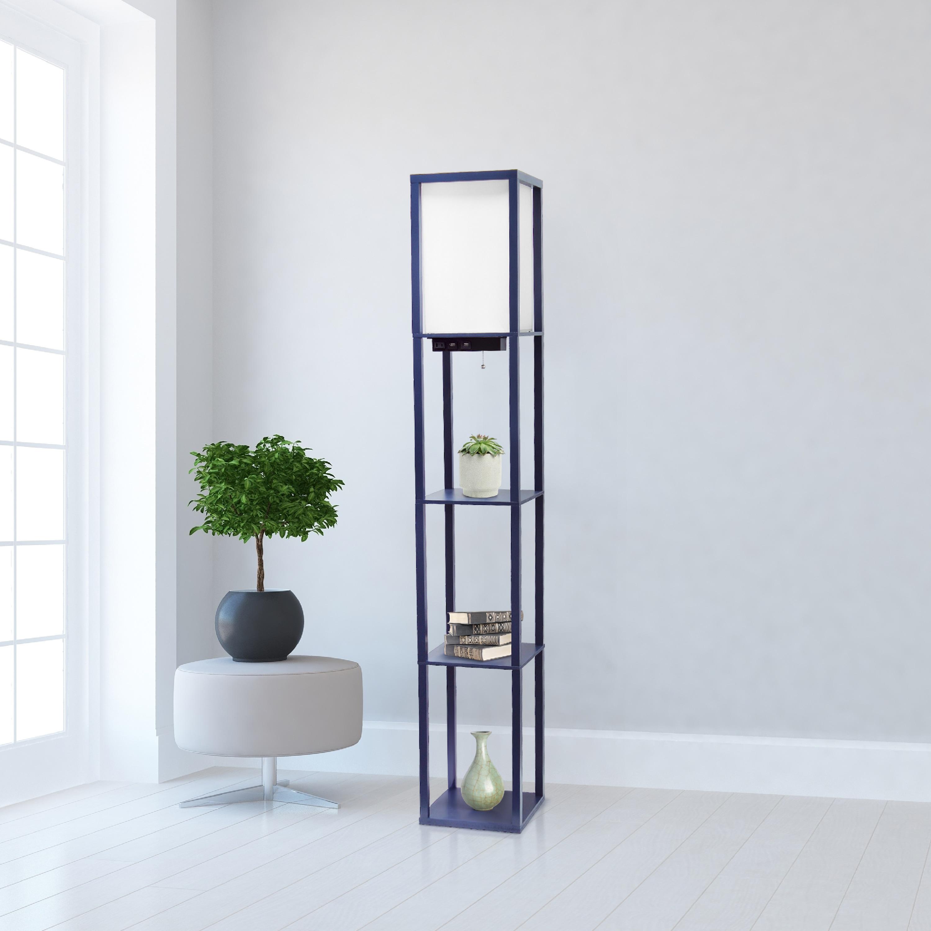 Creekwood Home Classix 62.5" 3-Tier Storage Floor Lamp with Charging Ports and Outlet Navy Blue