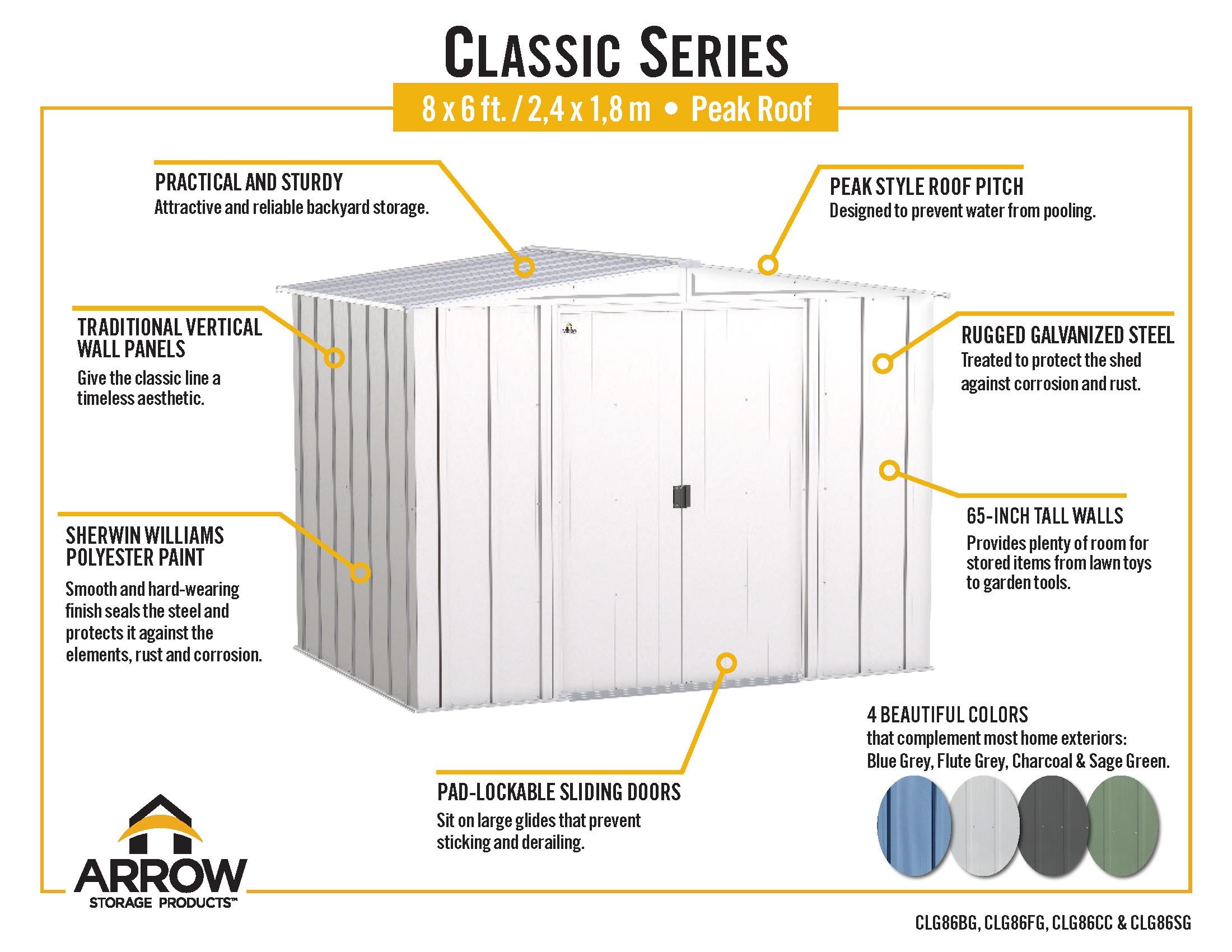 Arrow 8 ft. W x 6 ft. D Galvanized Steel Storage Shed
