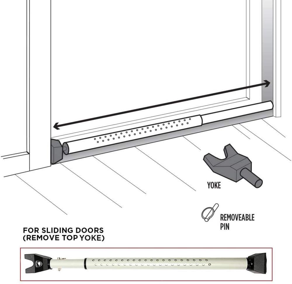 Adjustable White Steel Door Security Bar with Rubber Grip