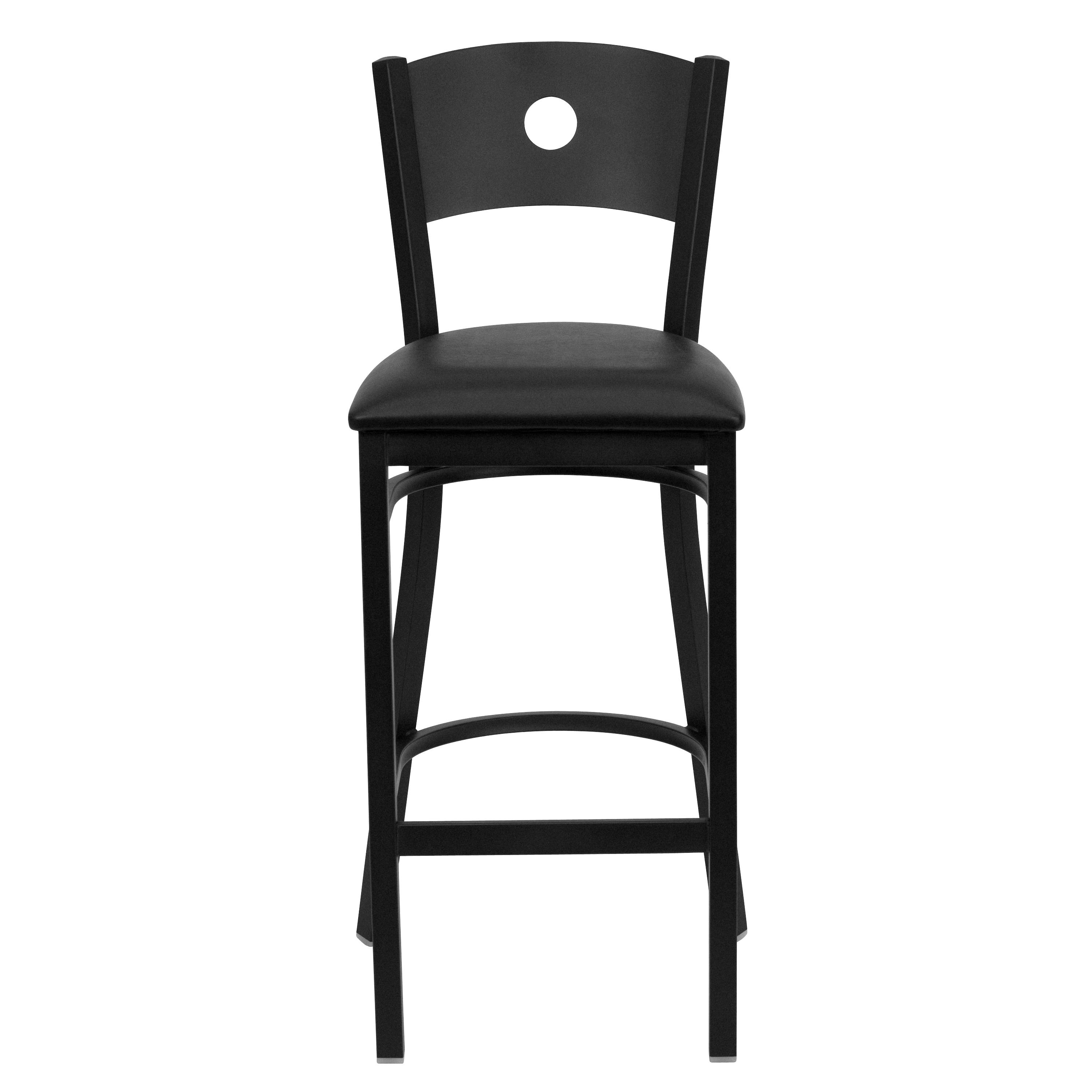Flash Furniture HERCULES Series Black Circle Back Metal Restaurant Barstool - Black Vinyl Seat