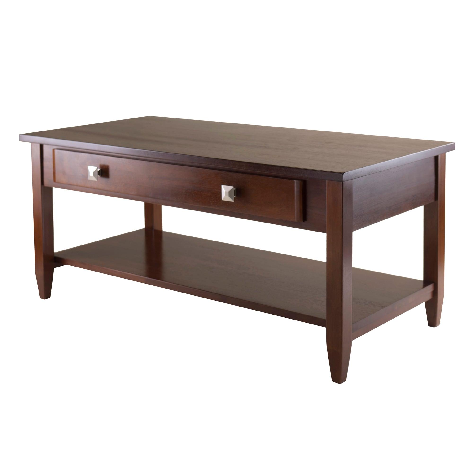 Richmond Coffee Table with Tapered Leg Walnut Finish - Winsome: Storage Shelf, Modern Brushed-Chrome Knobs