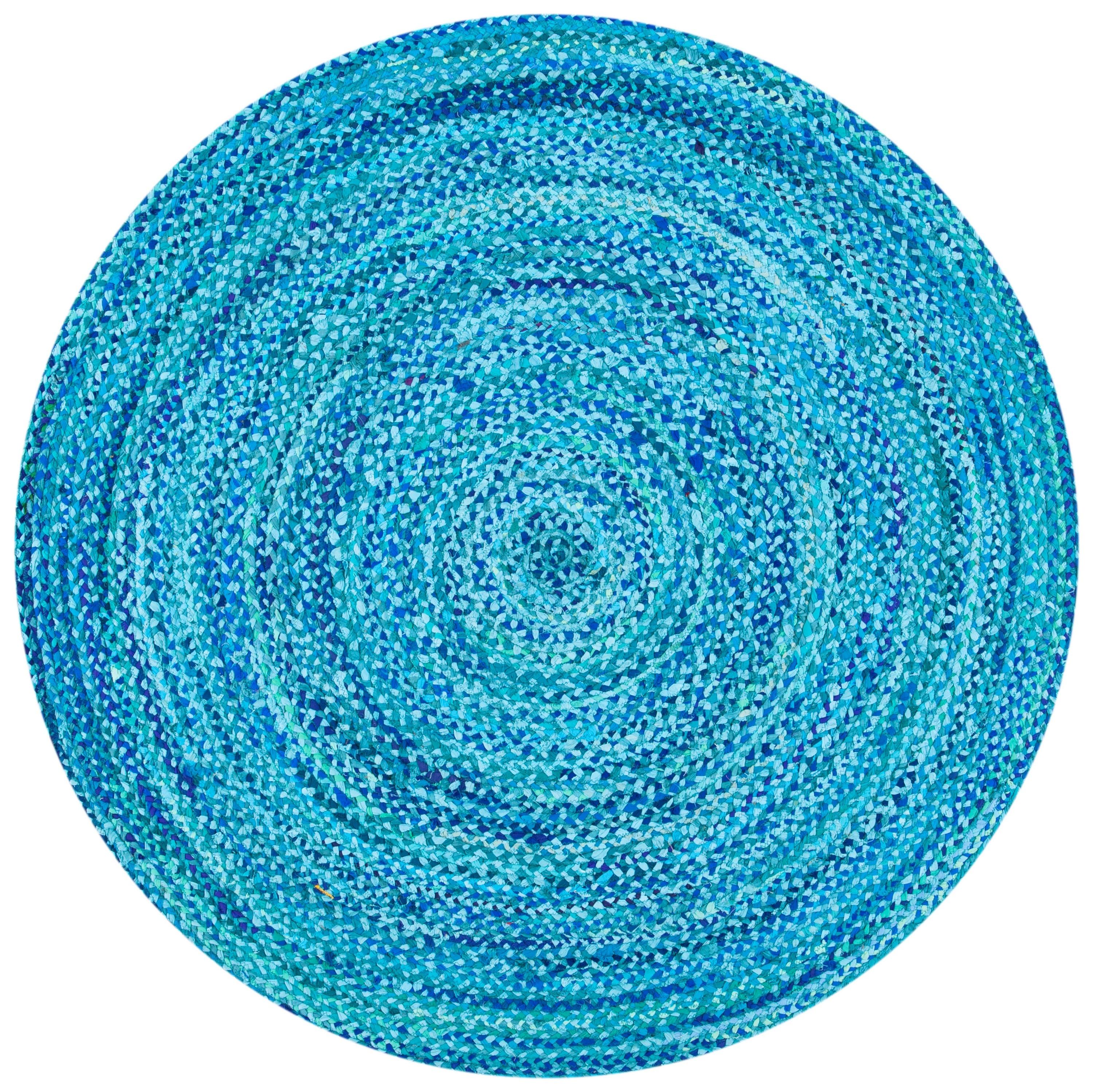 Braided BRD452 Hand Woven Indoor Area Rug - Turquoise - 5' Round - Safavieh