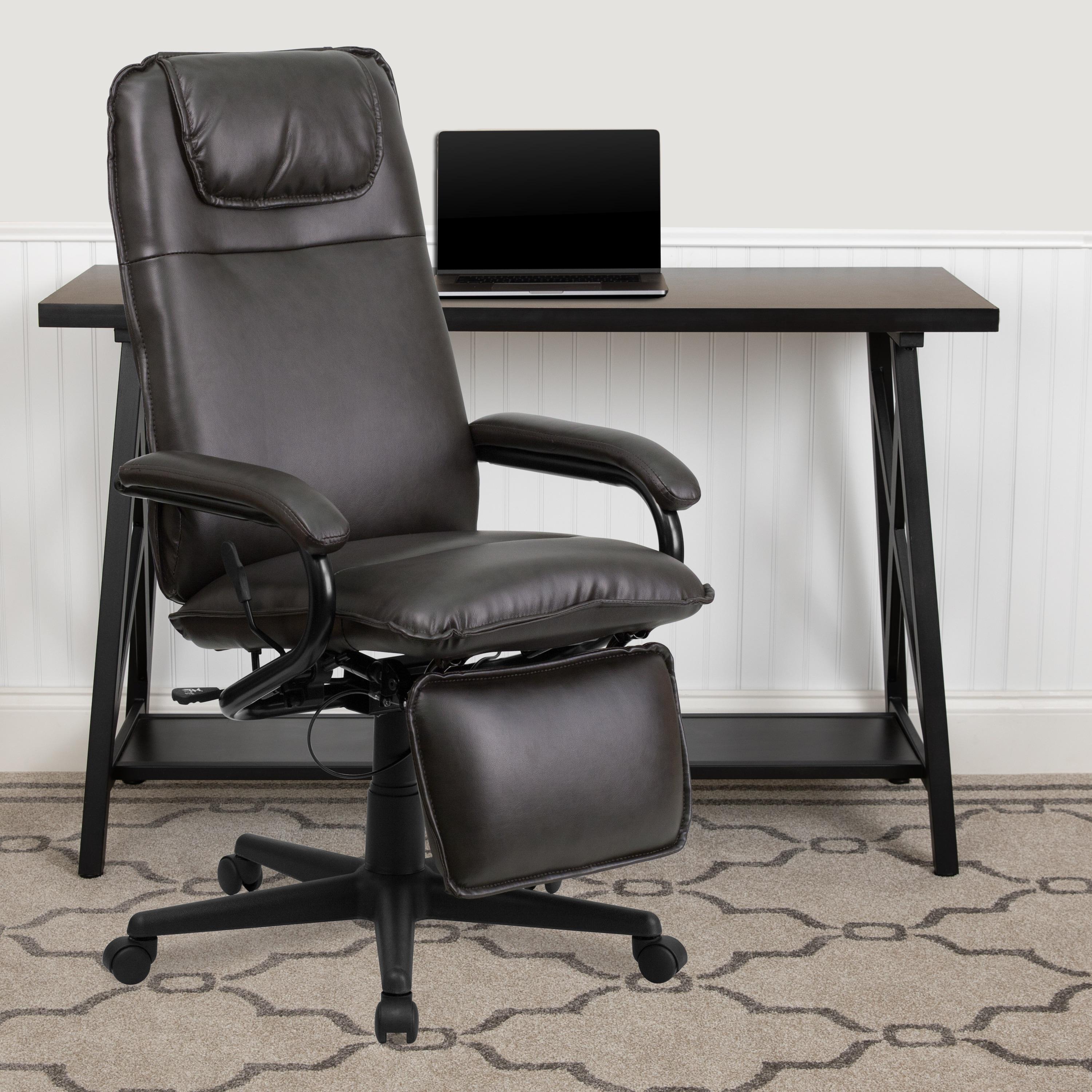 Flash Furniture High Back Brown LeatherSoft Executive Reclining Ergonomic Swivel Office Chair with Arms