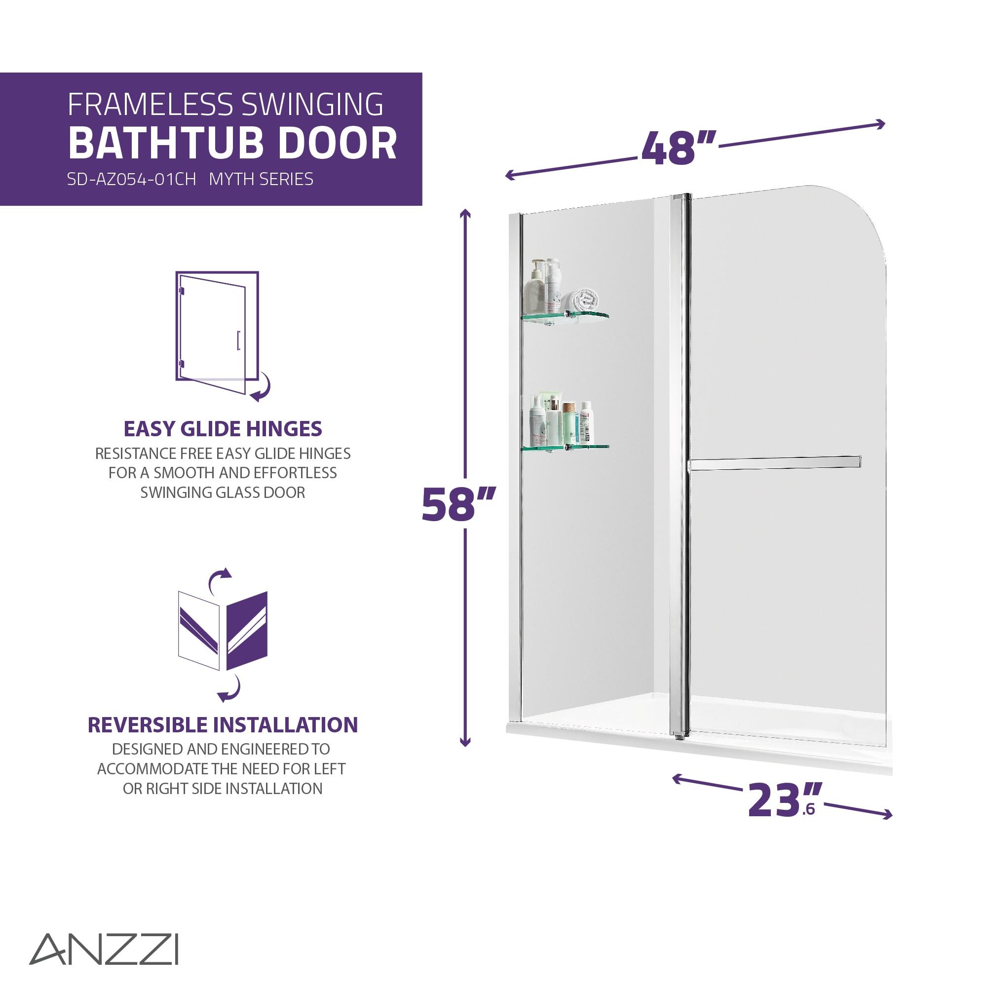 Galleon 58" H Hinged Frameless Tub Door with Tsunami Guard Technology