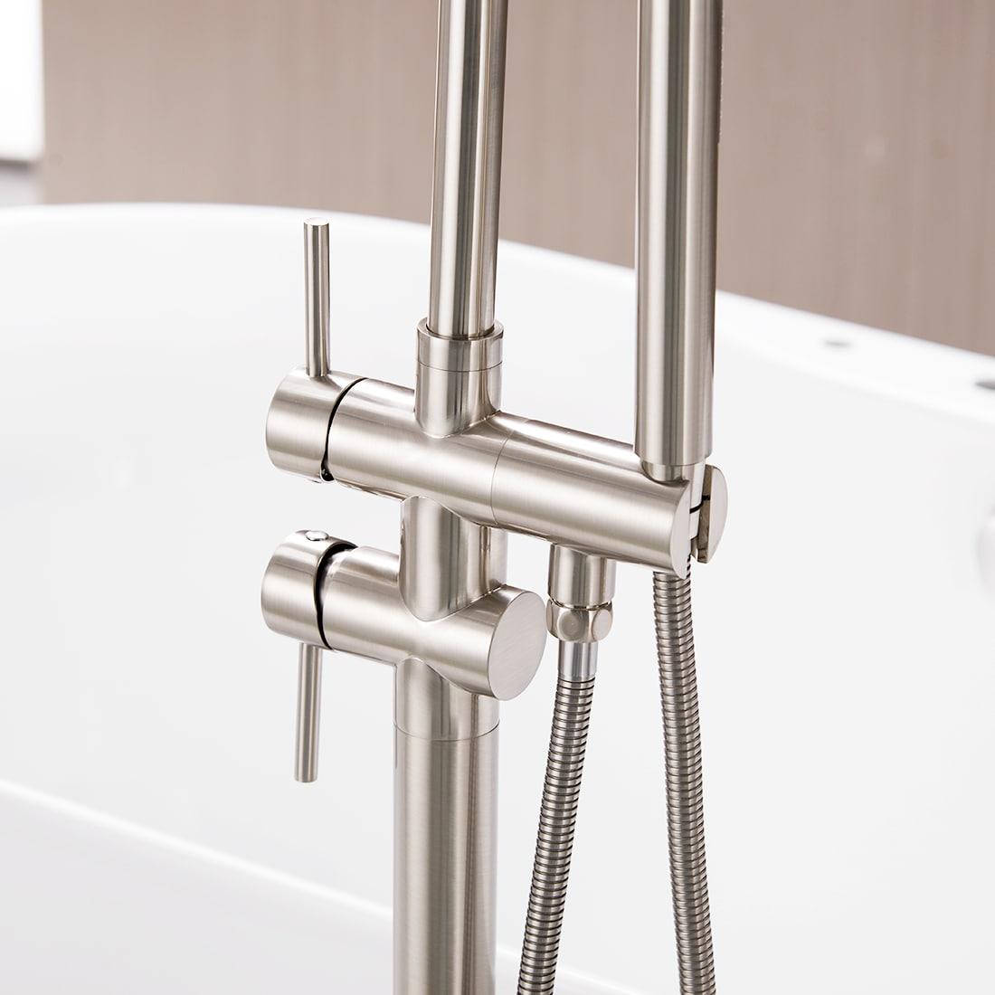 Double Handle Floor Mounted Freestanding Tub Filler With Handshower
