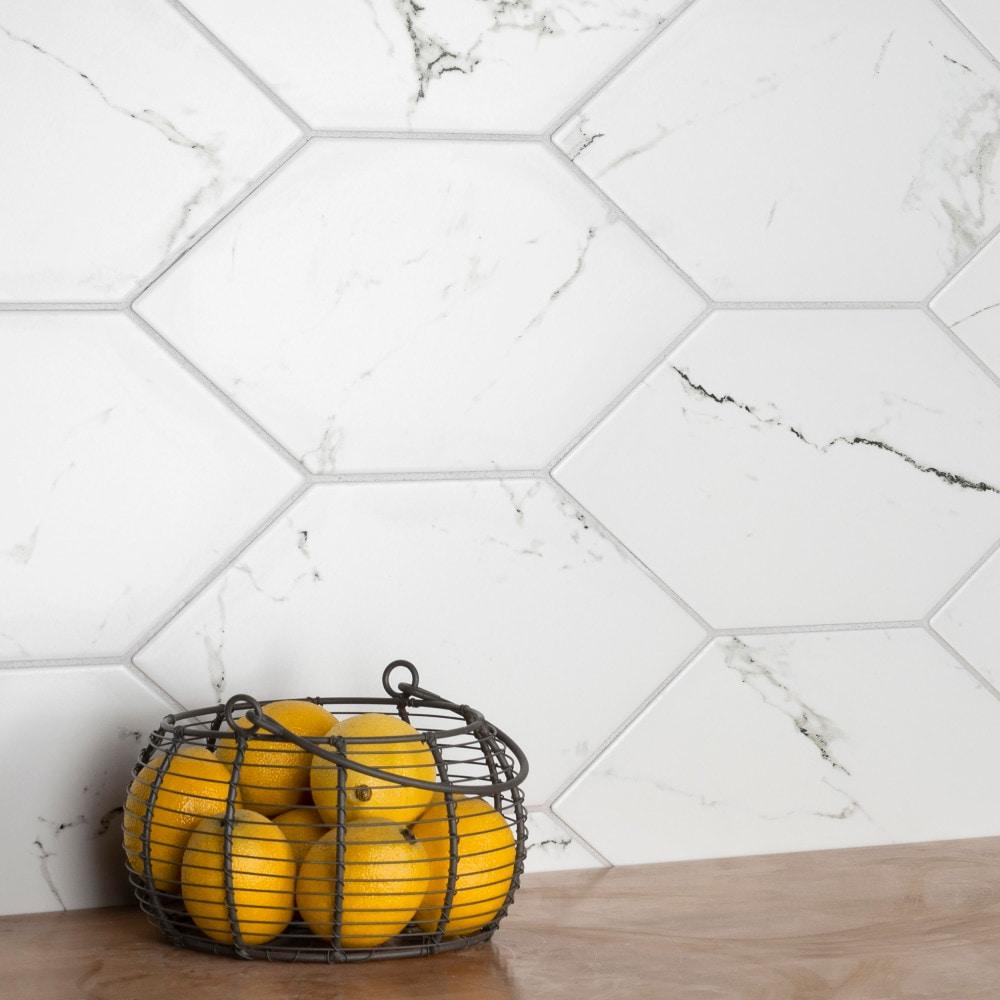 Timeless Calacatta Kayak 6-1/2" x 12-1/2" Porcelain Stone Look Wall & Floor Tile