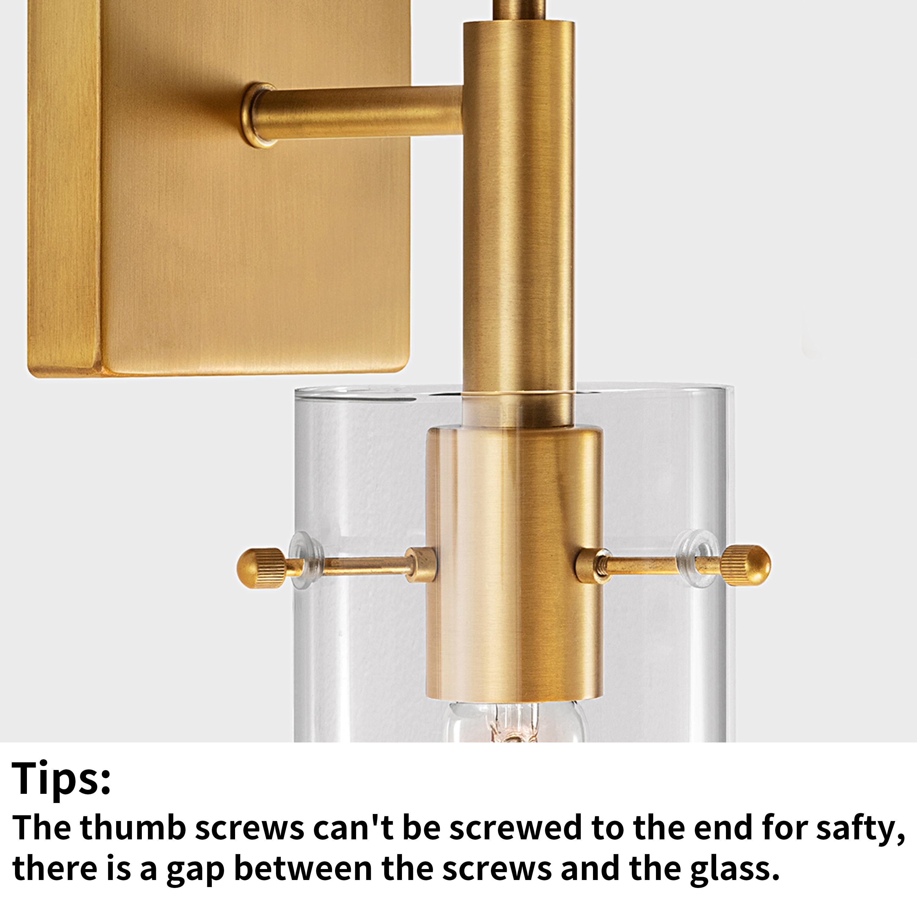 1-Light Gold Cylindrical Armed Sconce Set with Glass Shade (Set of 2)