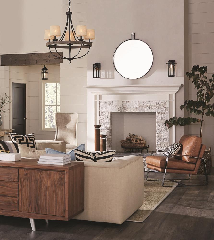Progress Lighting Gulliver 5-Light Chandelier, Graphite Finish, Wood Grained Texture Shade