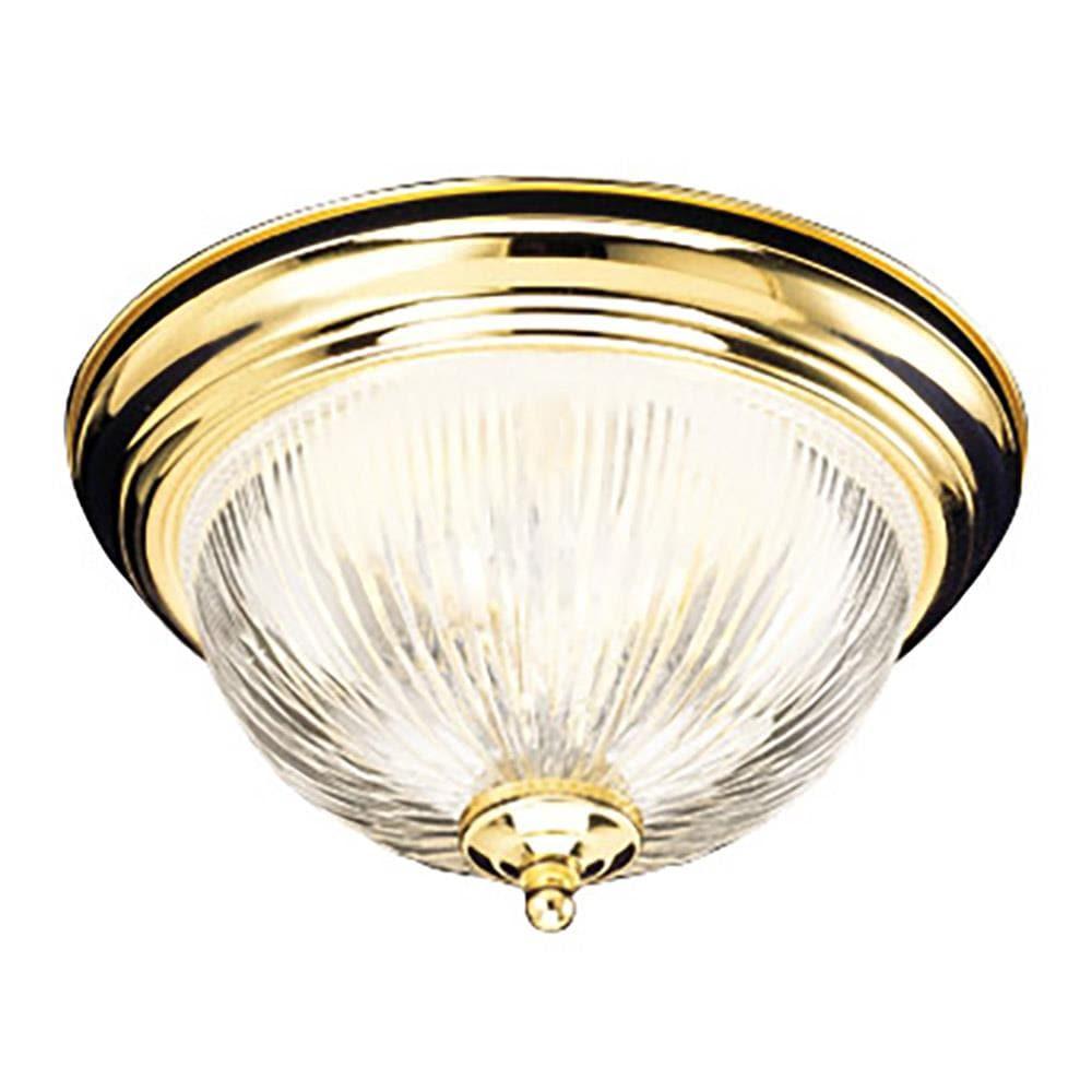 Design House 503037 Millbridge Traditional 1-Light Indoor Flush Mount Ceiling Light Dimmable Clear Ribbed Glass for Bedroom Dining Room Kitchen, Polished Brass
