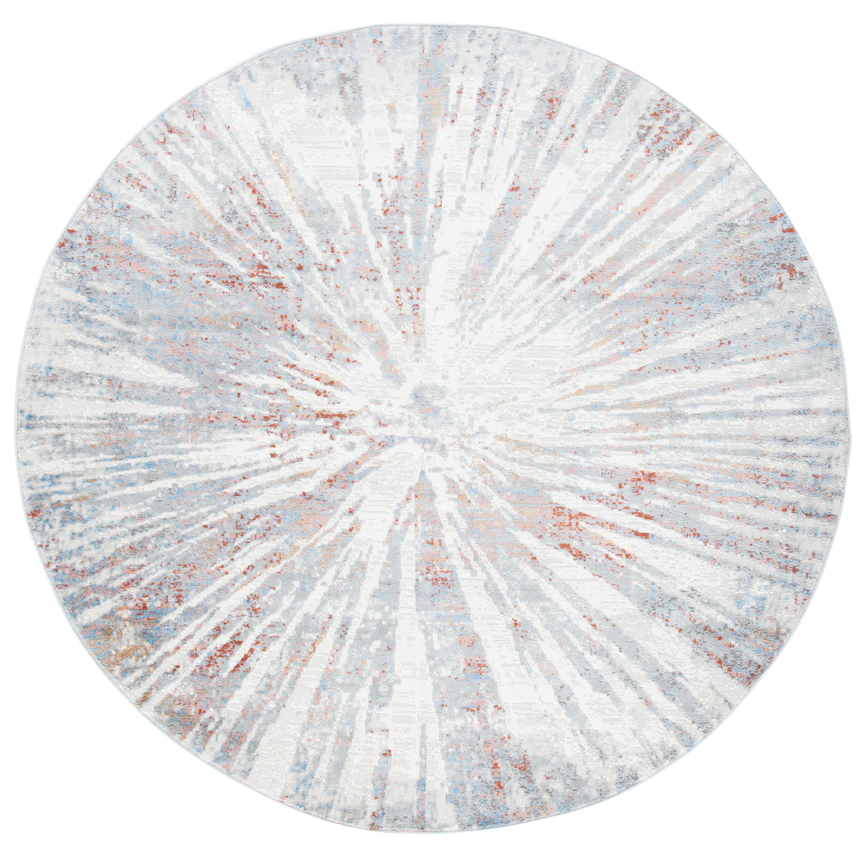 Amelia ALA449 Power Loomed Indoor Area Rug - Grey/Rust - 6'7" Round - Safavieh
