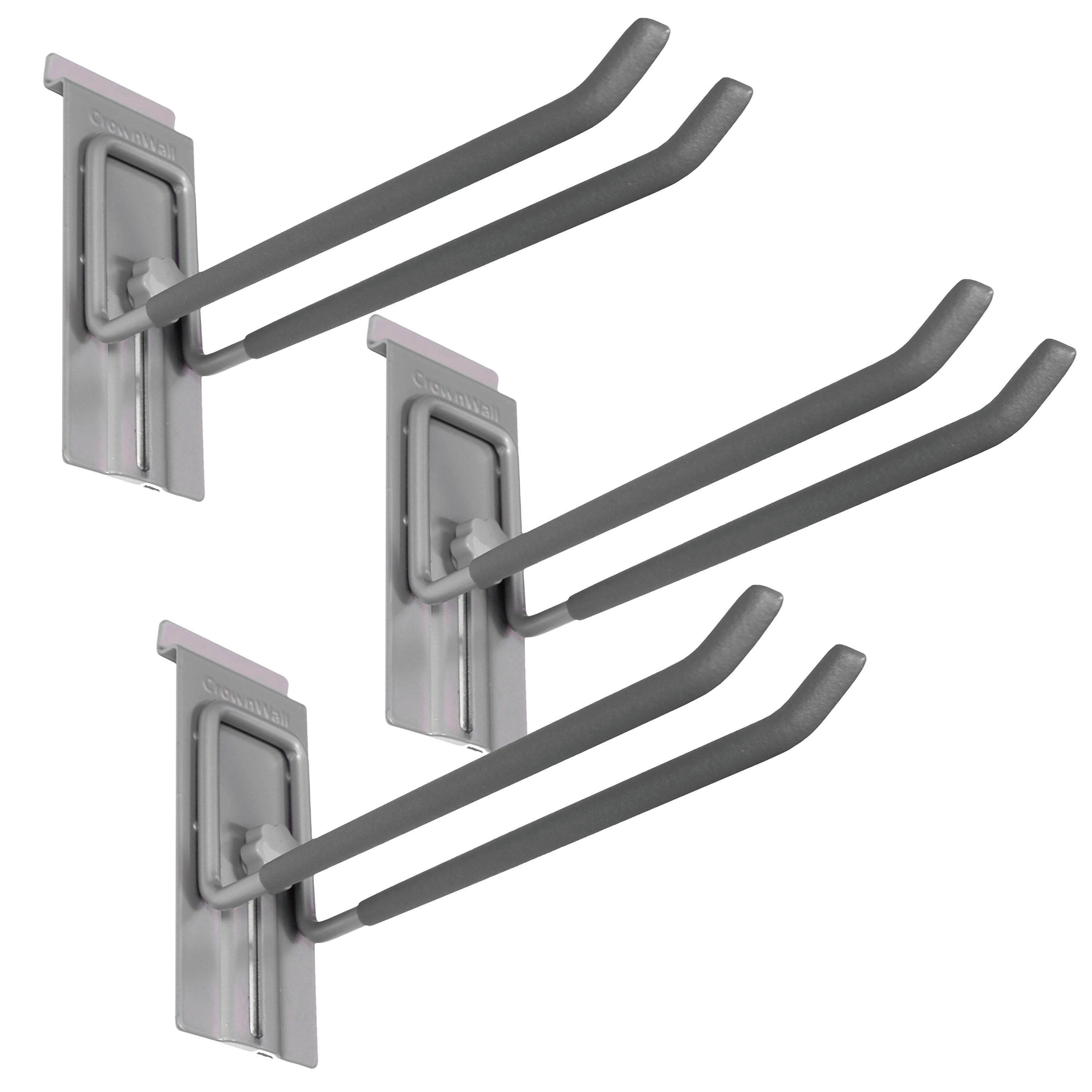 Crownwall Slat Wall Storage Organizer, Heavy Duty Steel 8 Inch Locking Double Hooks, Slatwall Accessories Panels (3 Pack)