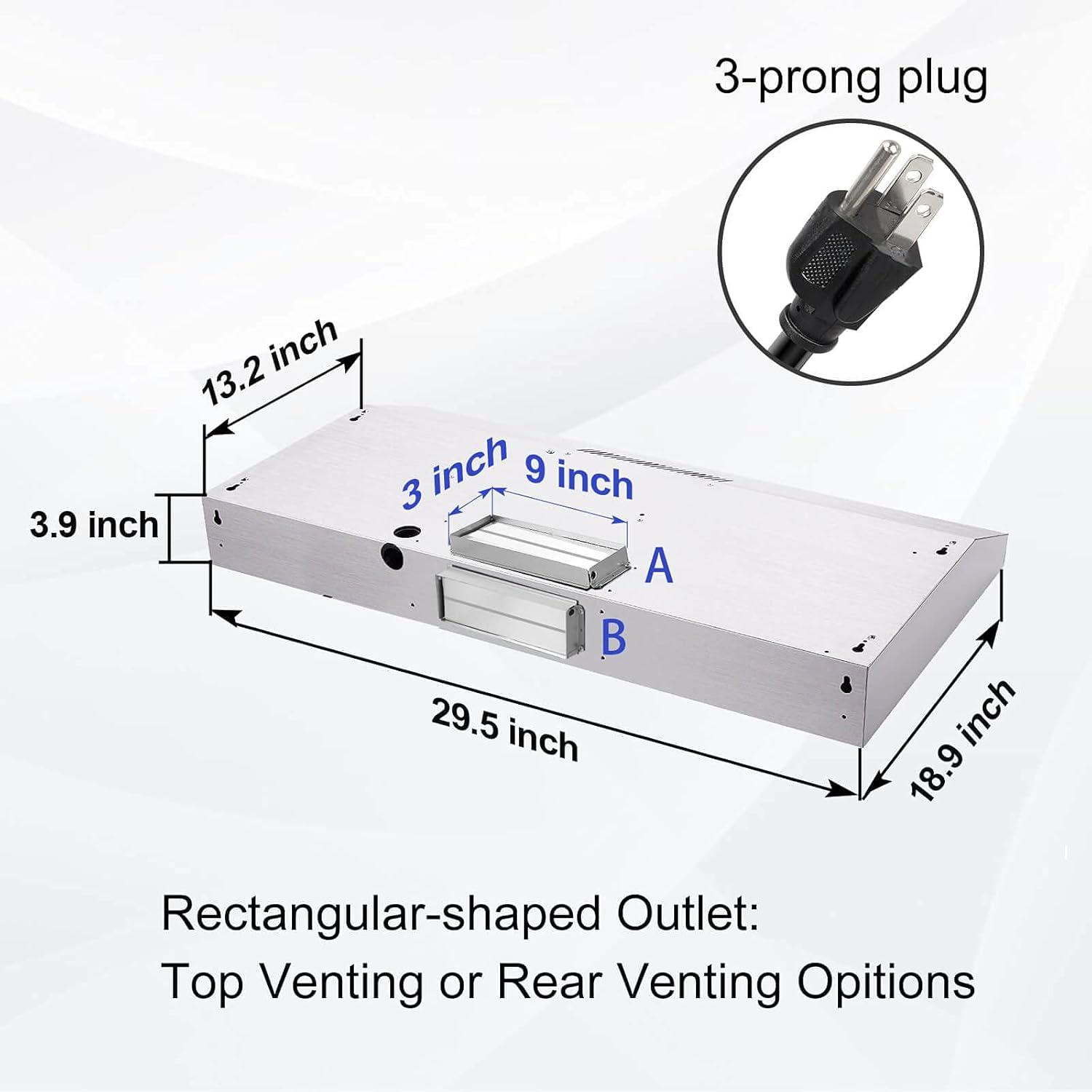 SNDOAS 30" Stainless Steel 250 CFM Convertible Under Cabinet Range Hood