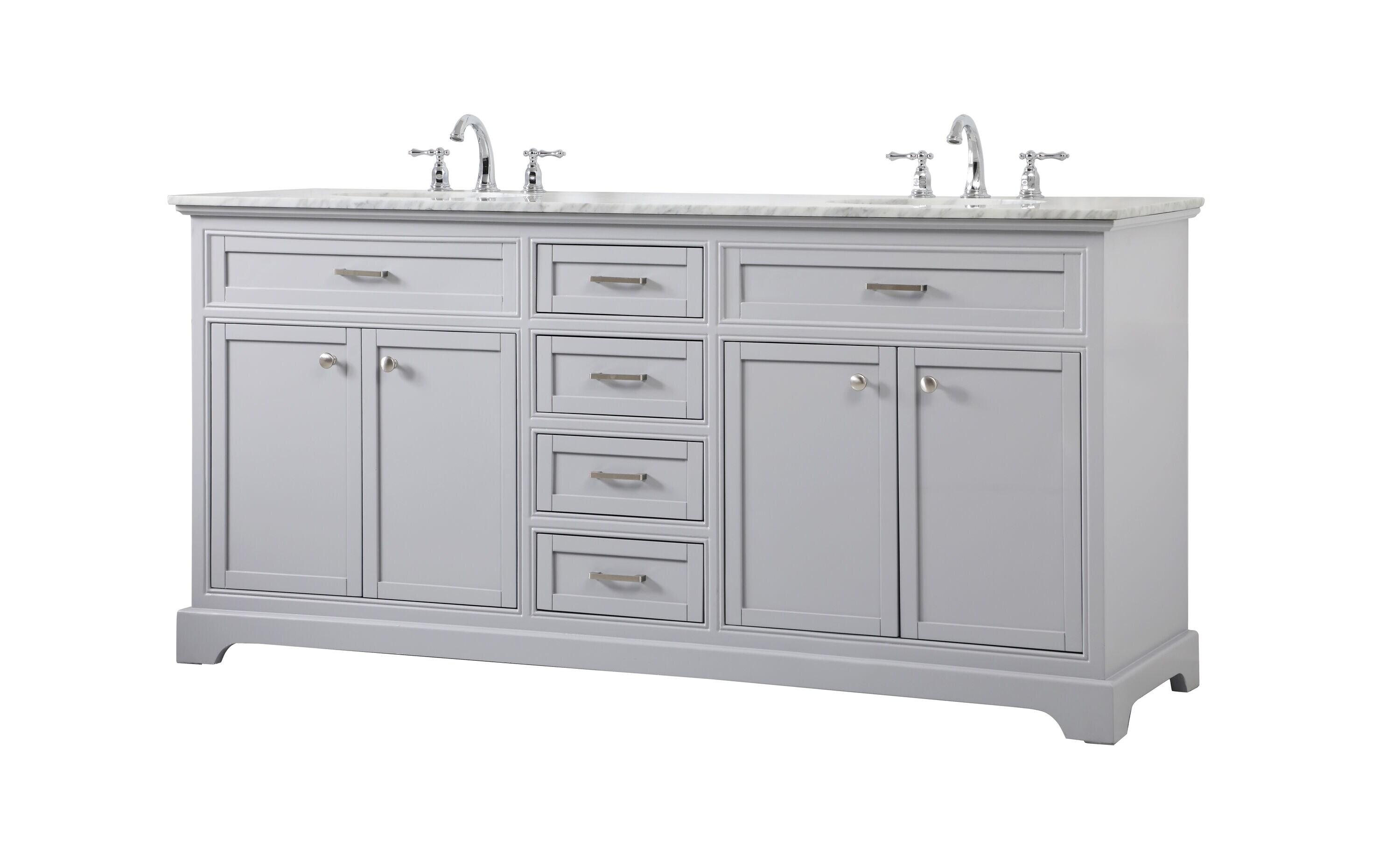 Elegant Decor Americana 72" Metal MDF Marble Double Bathroom Vanity in Gray