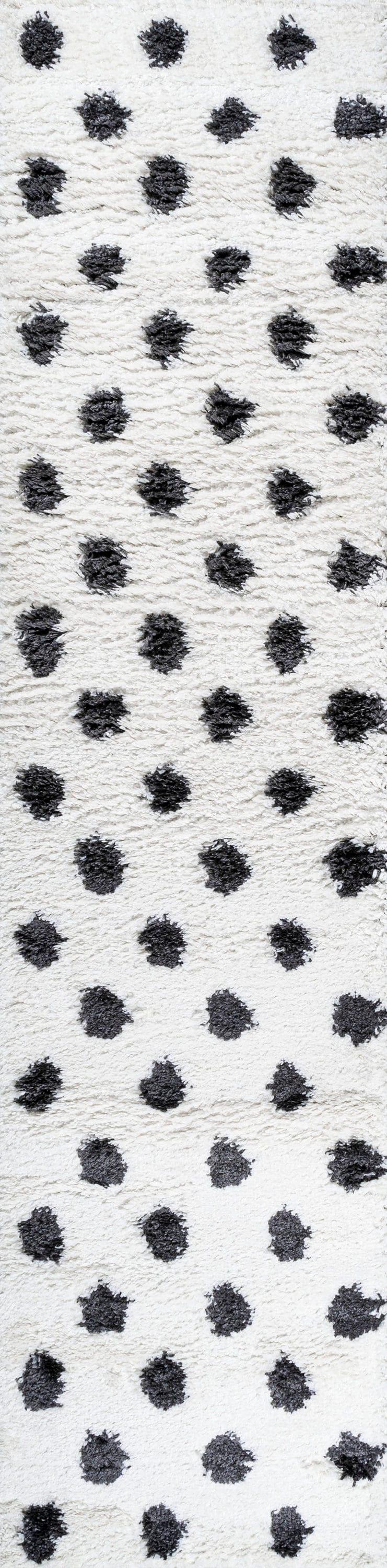2'x10' Pere Modern Charcoal Dot Shag Runner Rug, White - JONATHAN Y