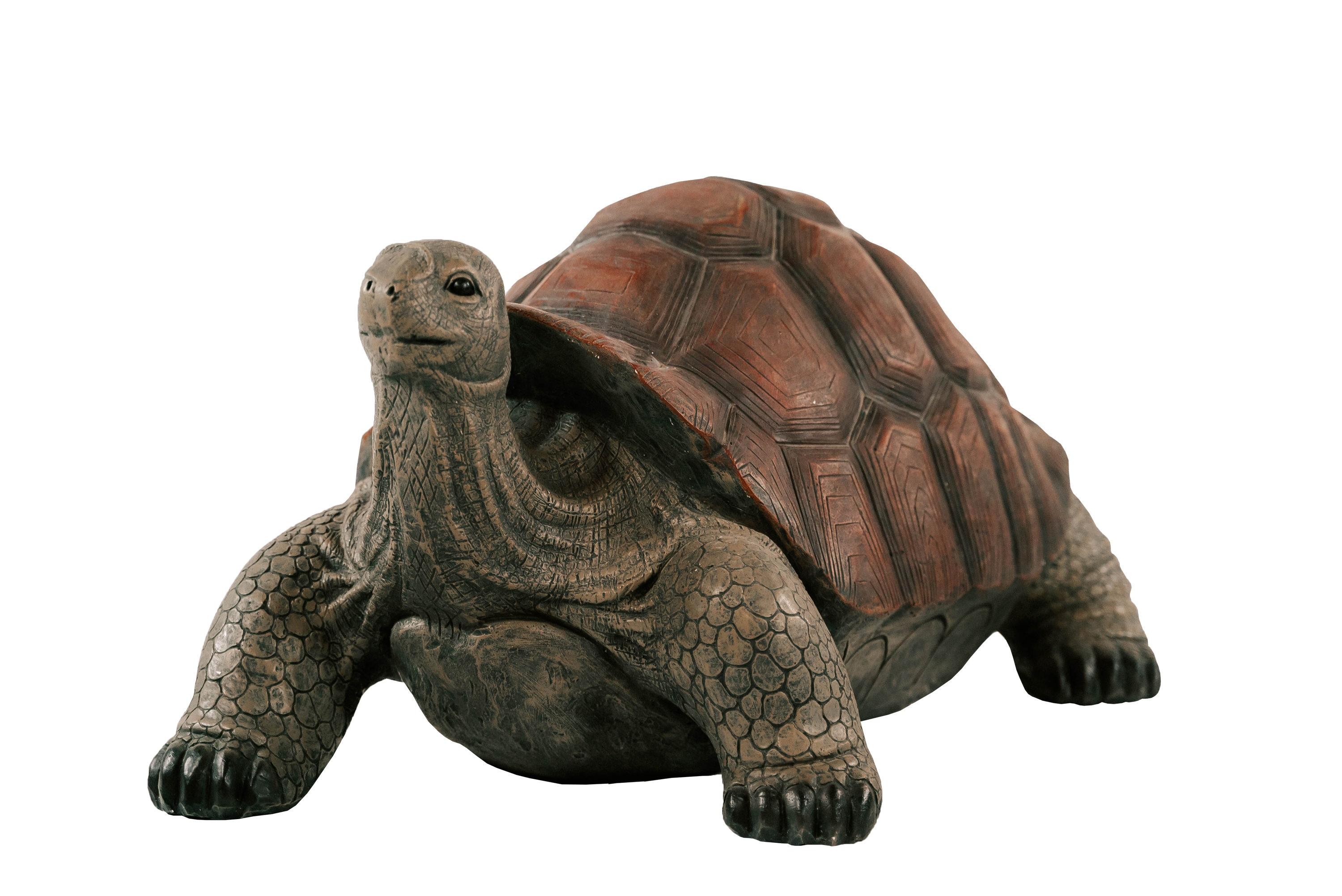 XBrand 28"L Brown and Black Concrete/MgO Walking Tortoise Statue, Indoor or Outdoor Décor, Garden Sculptures, Turtle Garden Statue