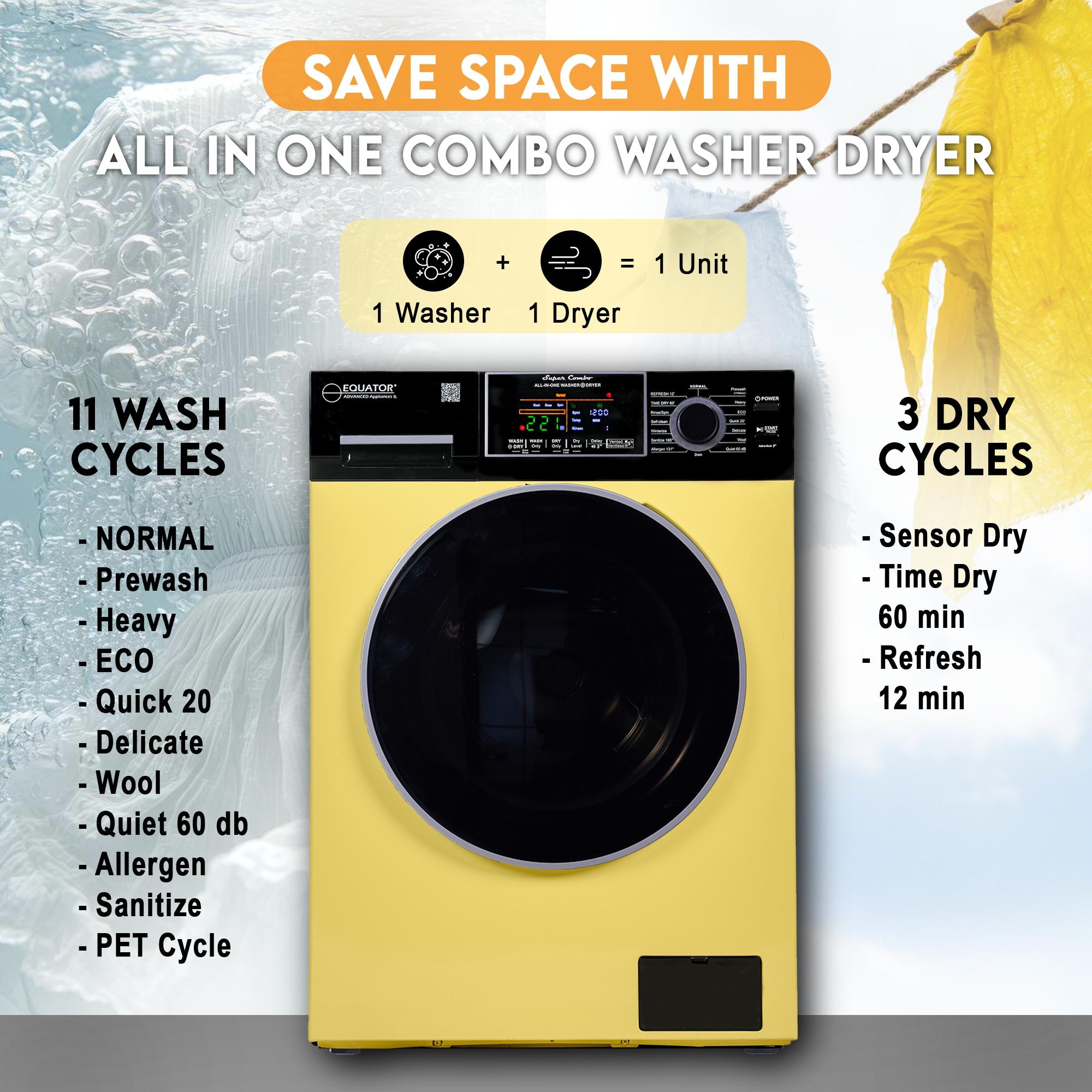 Equator Ver3 Combo Washer Vented/Ventless Dry-1400RPM Color Coded Display Y/B