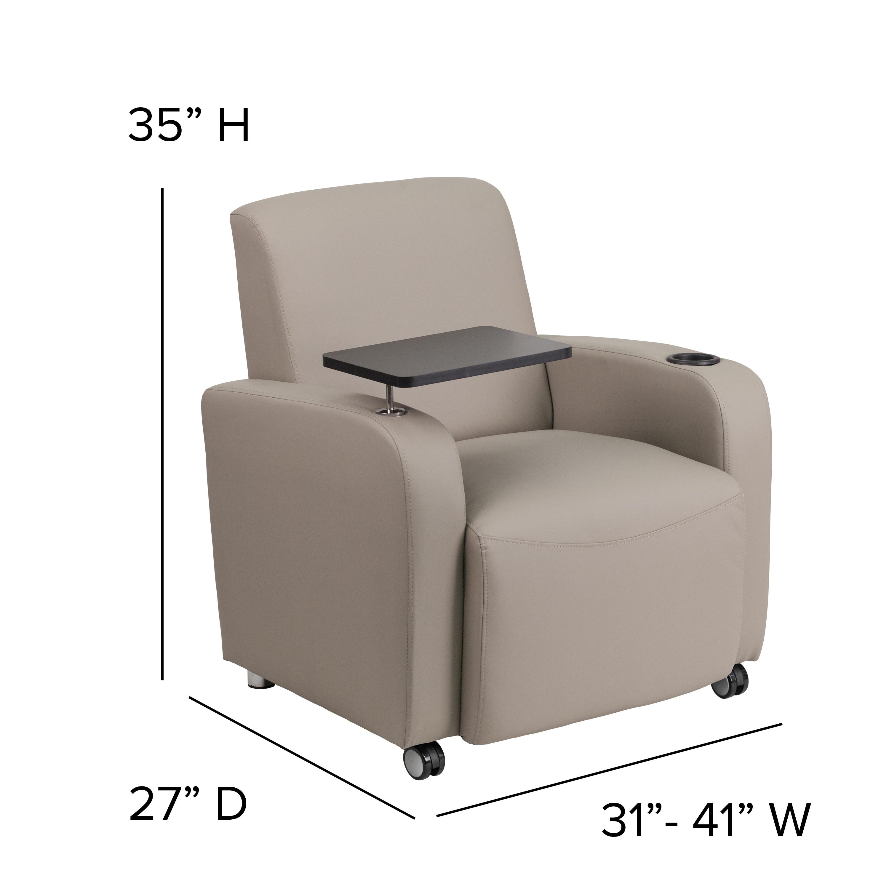 Flash Furniture LeatherSoft Guest Chair with Tablet Arm, Front Wheel Casters and Cup Holder